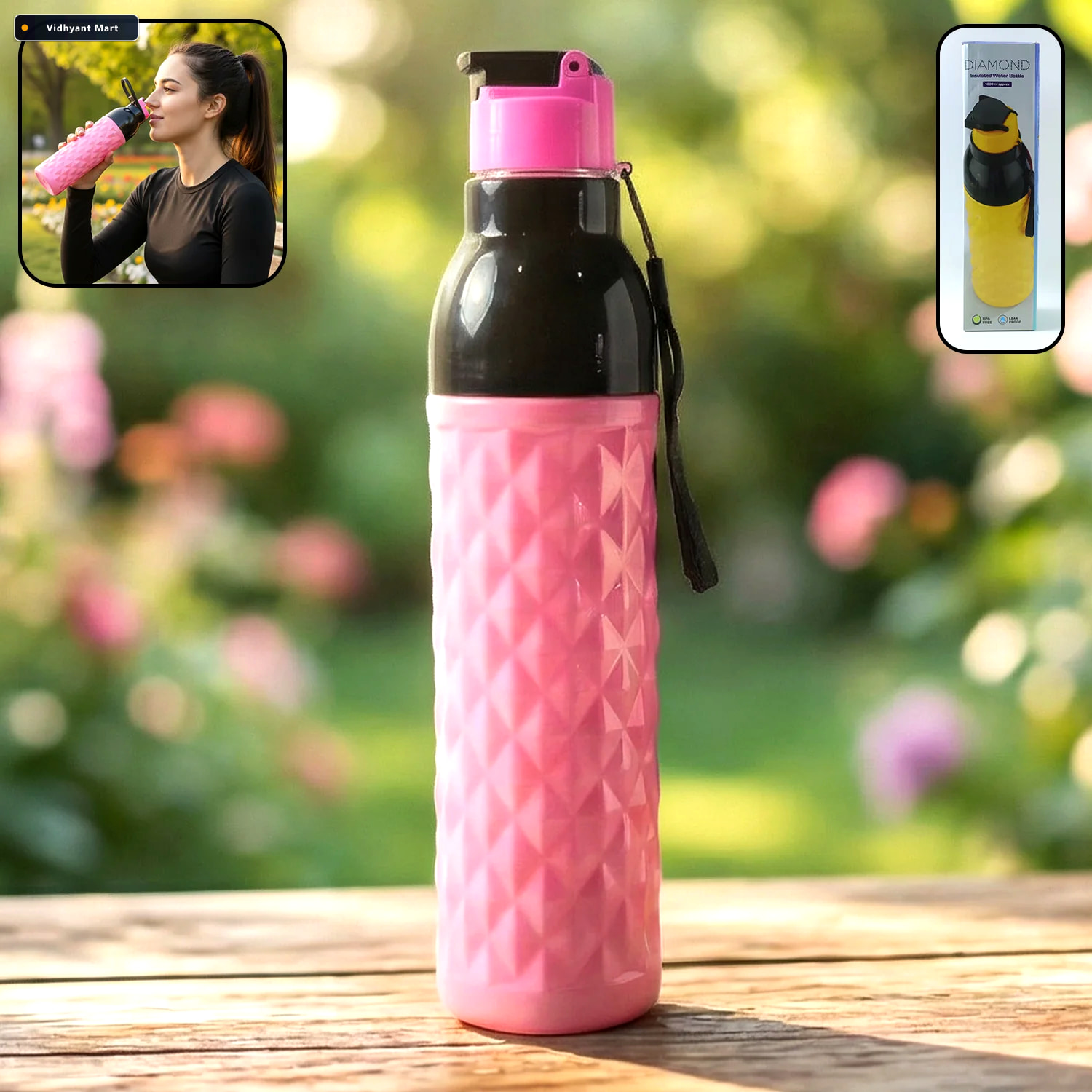 Vidhyant Mart 1000ml Leakproof Diamond Pattern Water Bottle Styl 1