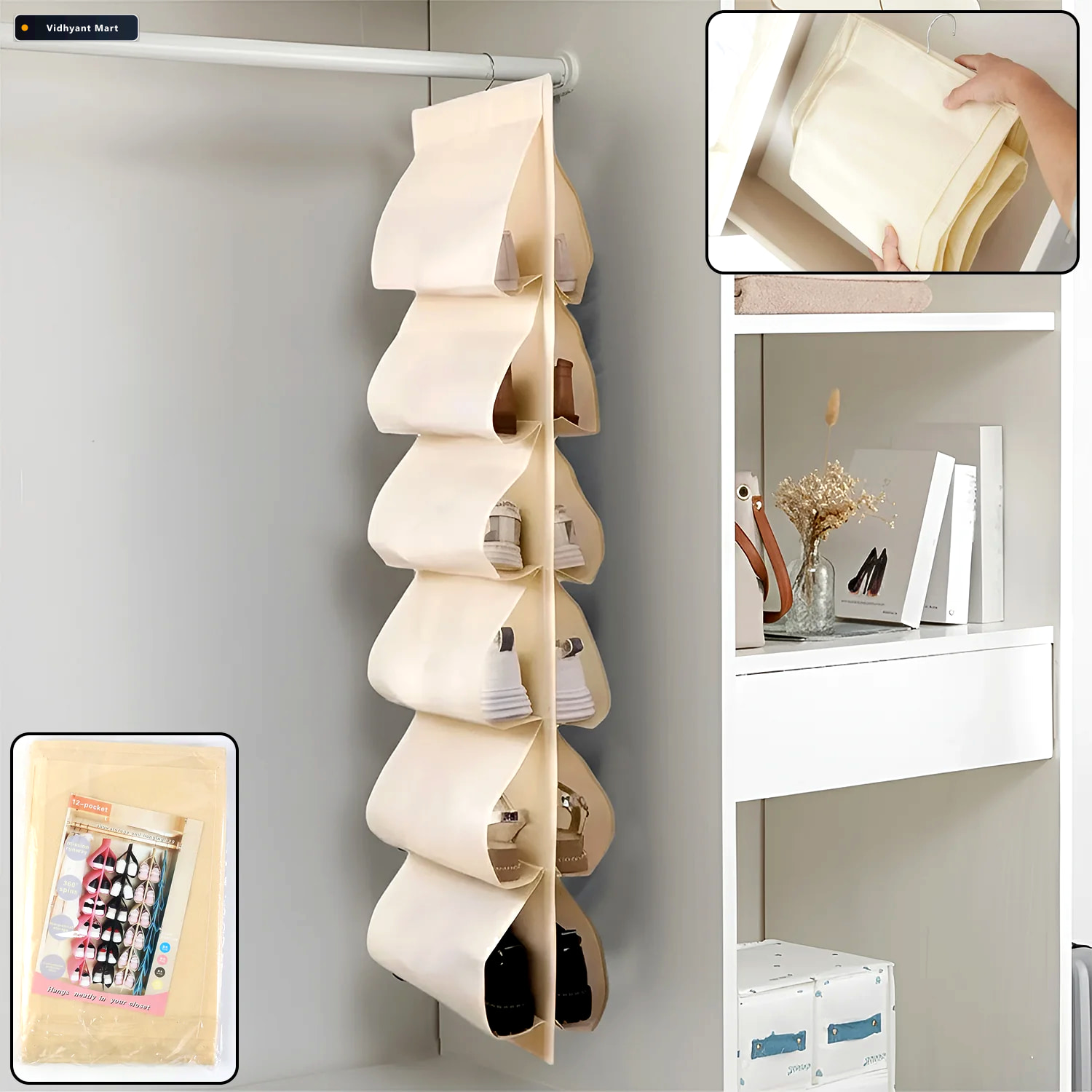 Vidhyant Mart 12 Pocket Hanging Shoe Organizer Space Saving Dura 1