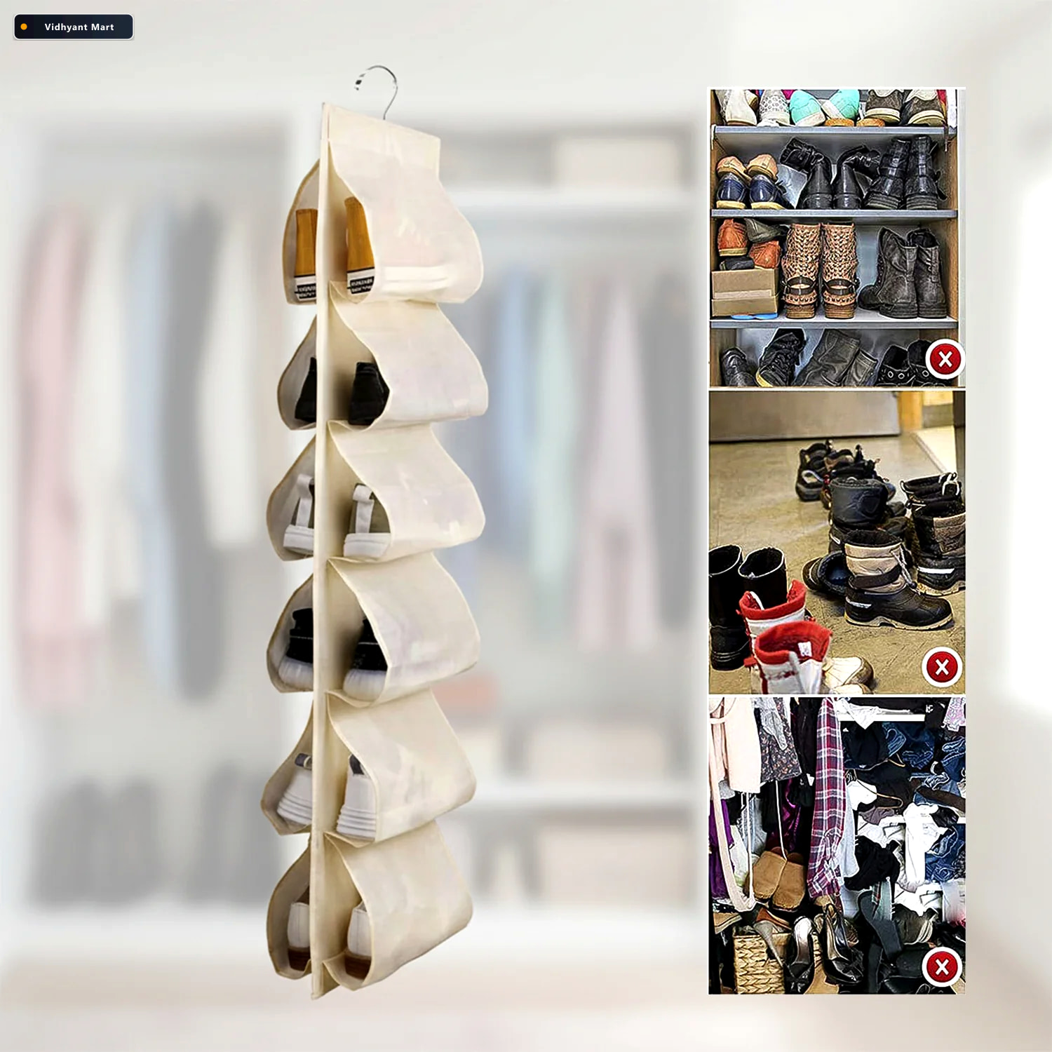 Vidhyant Mart 12 Pocket Hanging Shoe Organizer Space Saving Dura 3