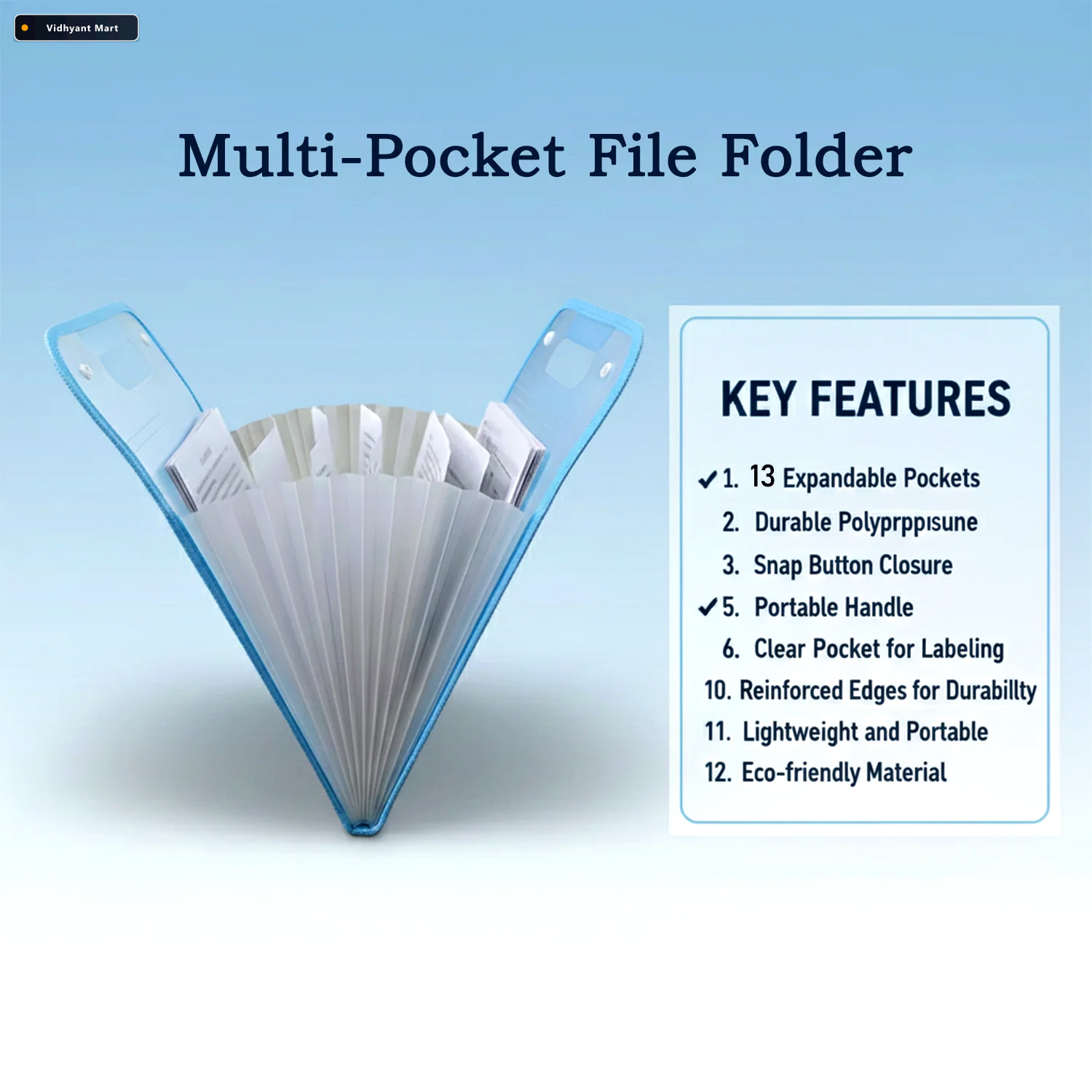 Vidhyant Mart 13 Pocket Document File Folder Expanding Plastic W 3