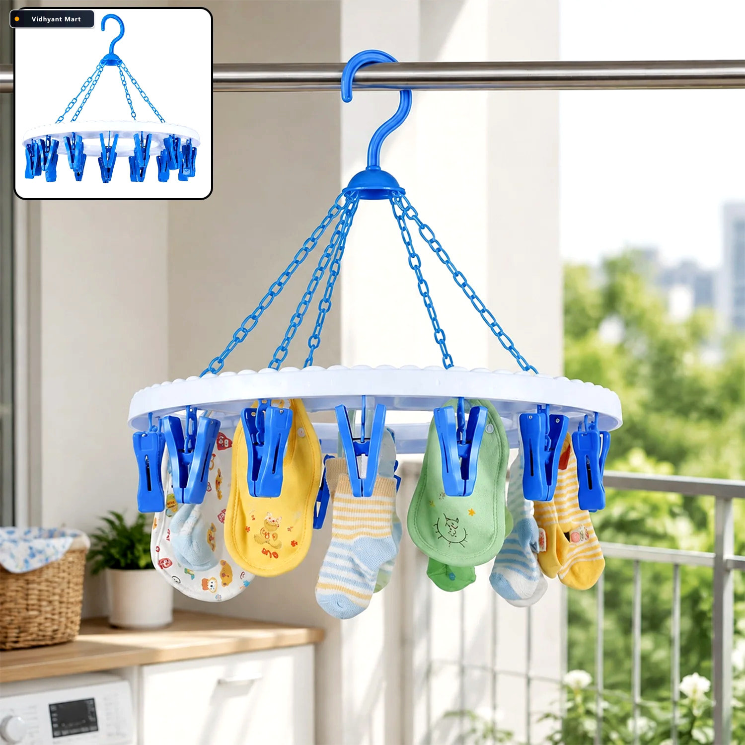 Vidhyant Mart 18 Clip Cloth Drying Hanger Round Plastic For Deli 1