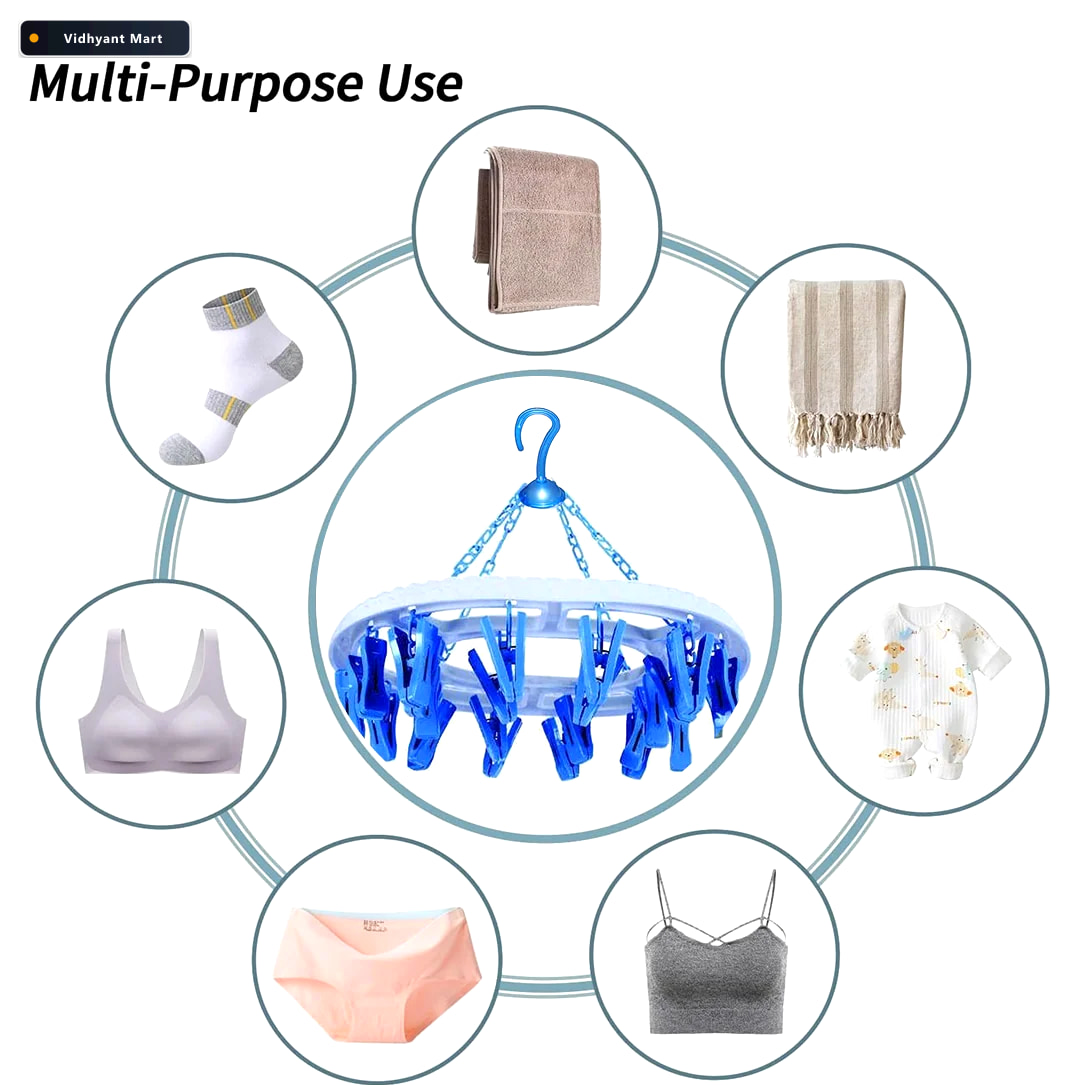 Vidhyant Mart 18 Clip Cloth Drying Hanger Round Plastic For Deli 3