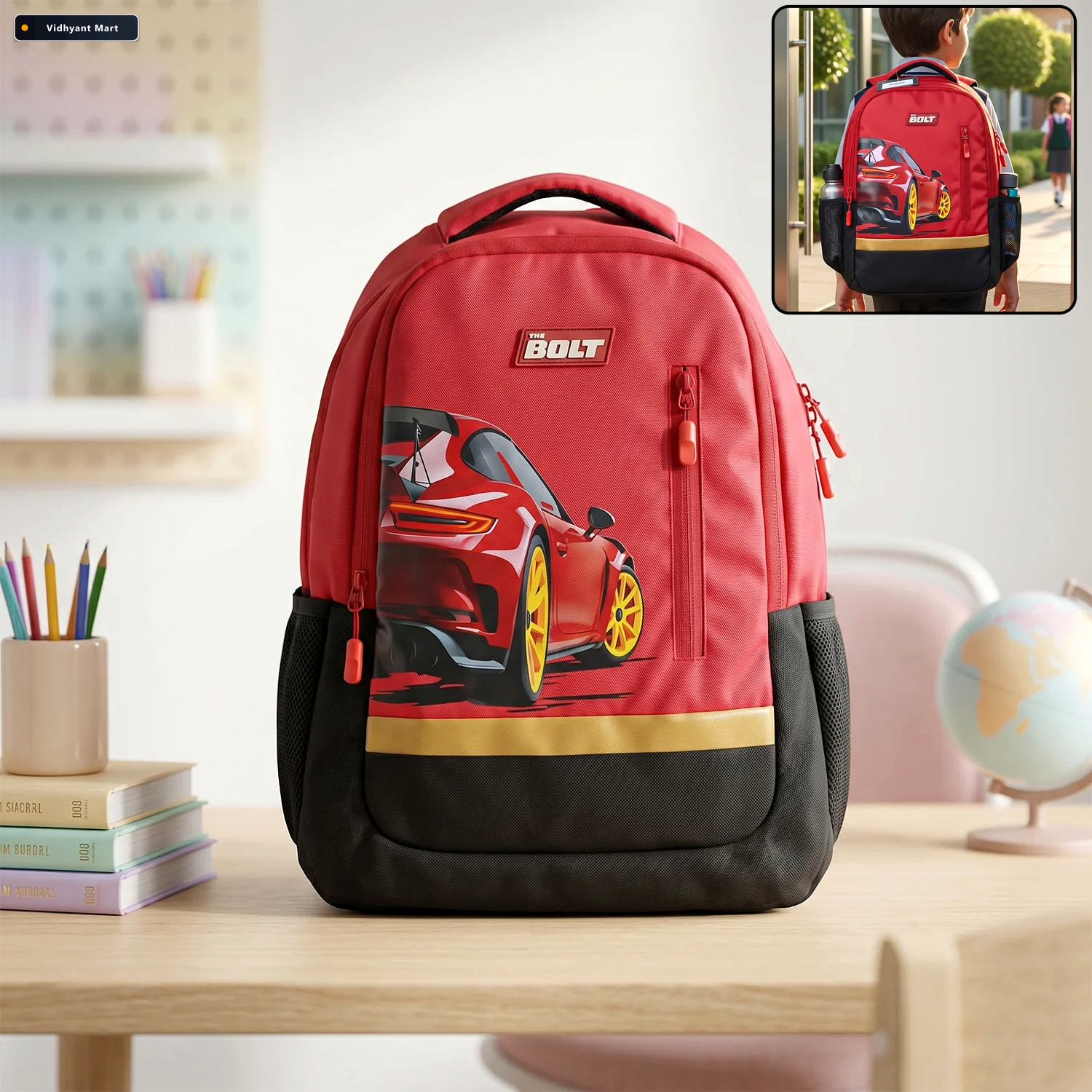 Vidhyant Mart 19 Inch Kids School Bag Spacious Stylish With Car 3