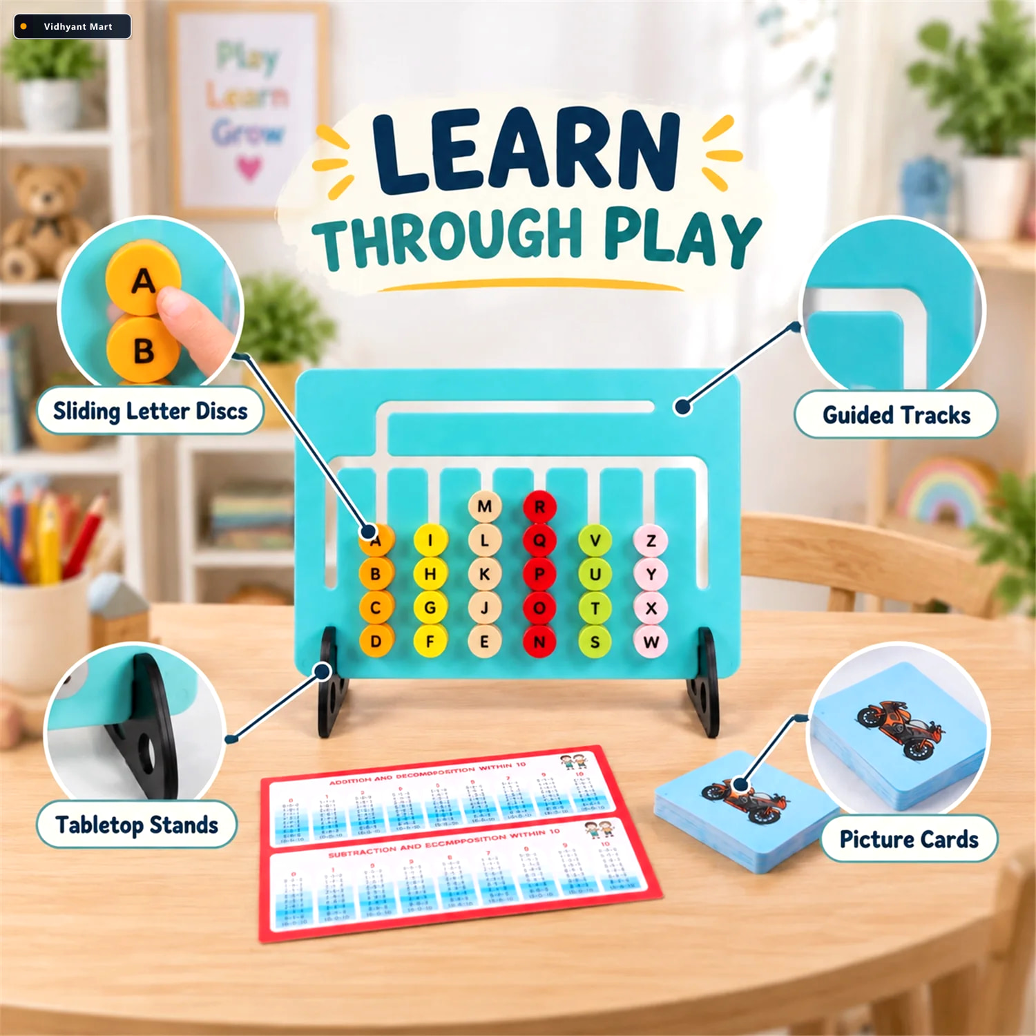 Vidhyant Mart 2 In 1 Abc And Maths Activity Board With Sliding L 3
