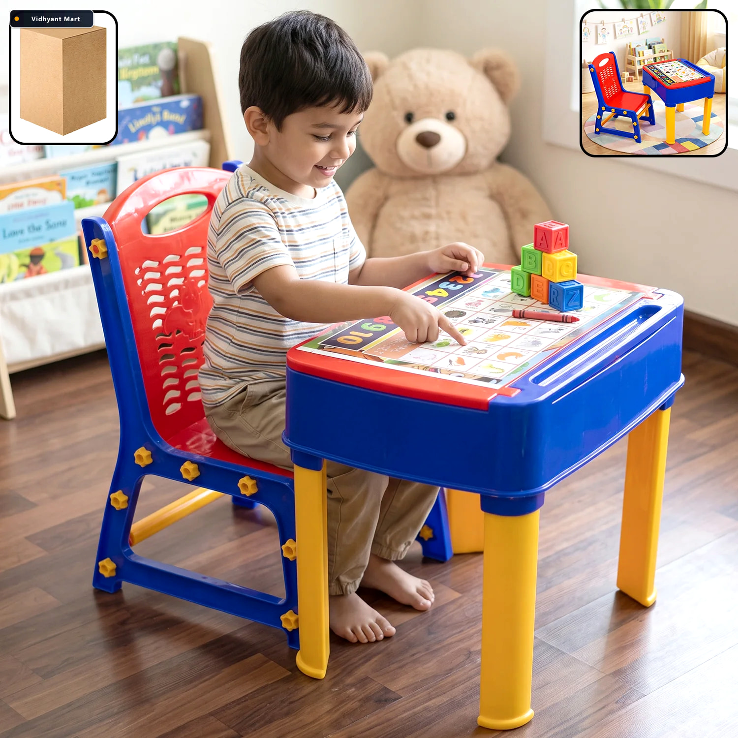 Vidhyant Mart 2 In 1 Plastic Kids Study Table And Chair Set With 1