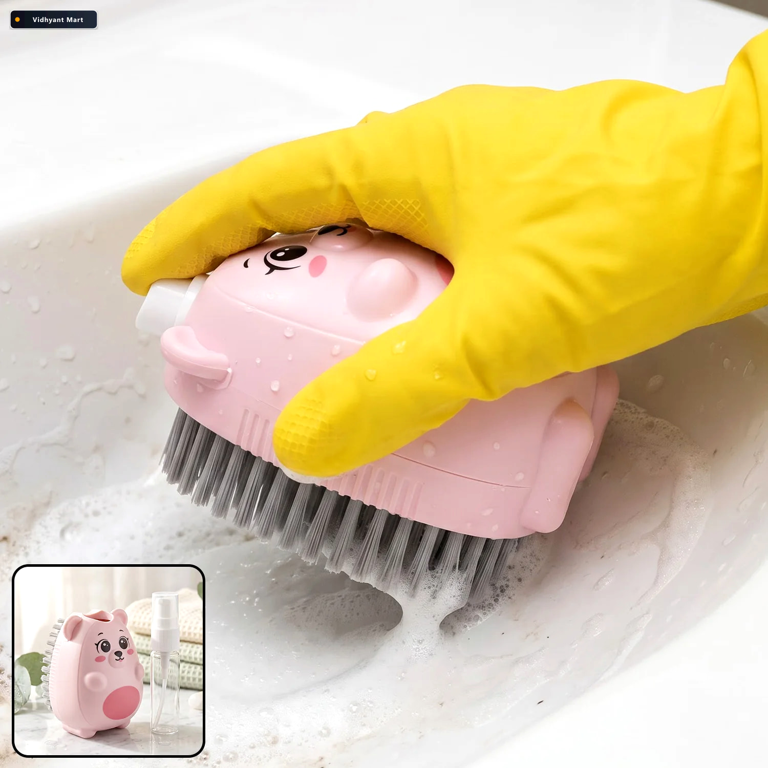 Vidhyant Mart 2 In 1 Plastic Soap Dispenser Cleaning Brush For K 1