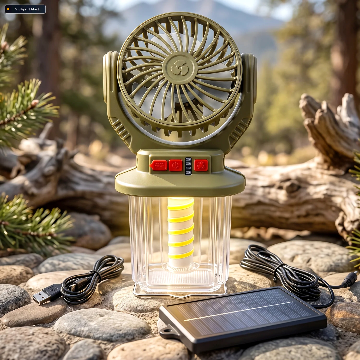 Vidhyant Mart 2 In 1 Solar Rechargeable Camping Fan With Led Lan 4