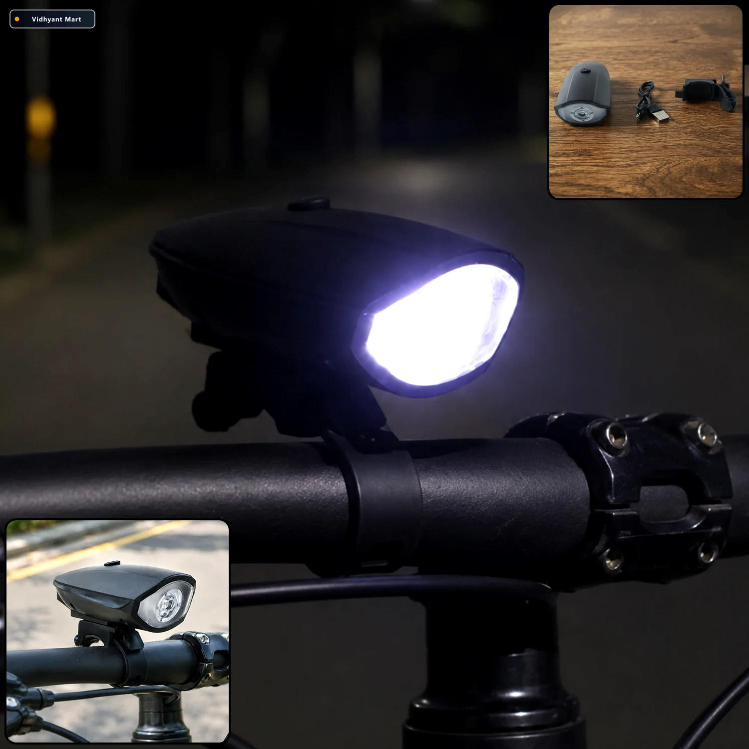 Vidhyant Mart 2 In 1 Usb Rechargeable Led Bicycle Front Light Wi 1