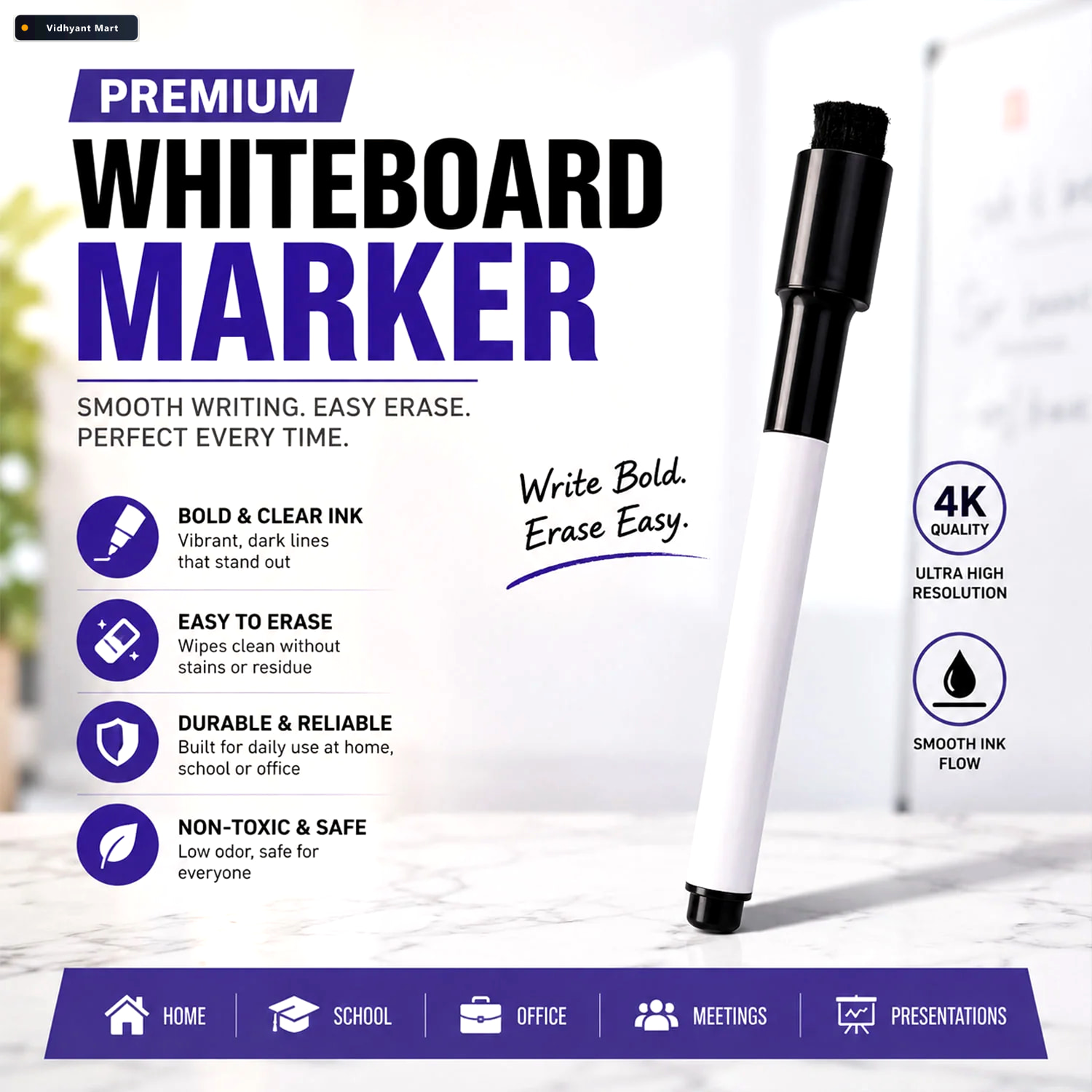 Vidhyant Mart 2 In 1 Whiteboard Marker Dual End Marker With Eras 2