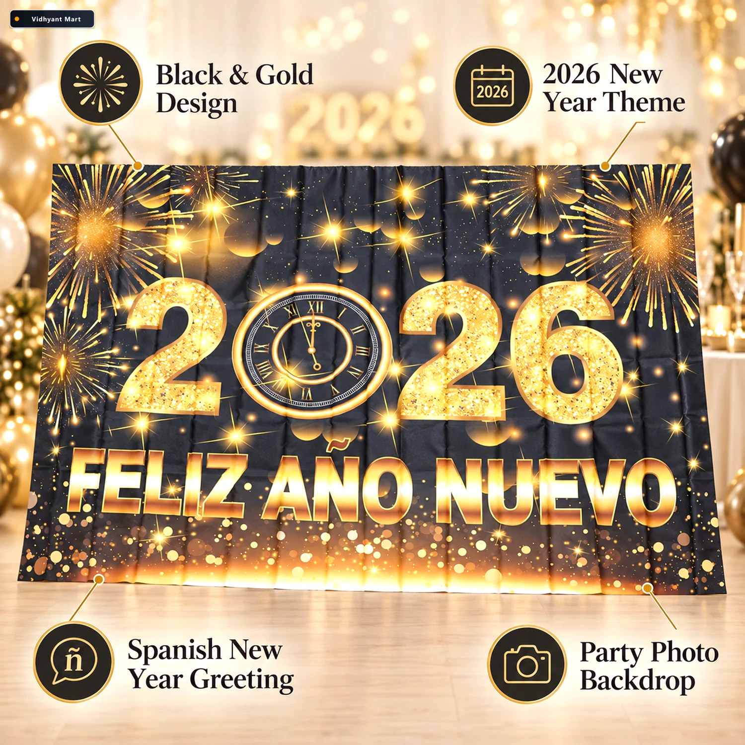 Vidhyant Mart 2026 New Year Feliz Ao Nuevo Backdrop Curtain For 3