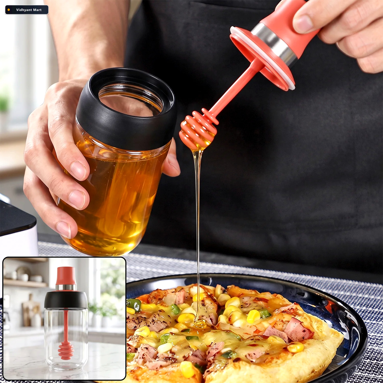 Vidhyant Mart 250 Ml Glass Honey Dispenser Bottle With Dipper Fo 1