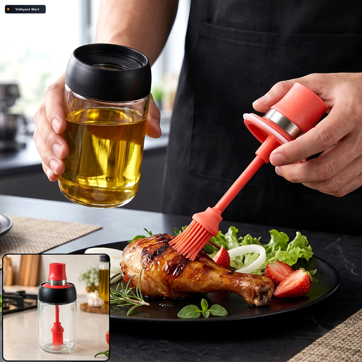 Vidhyant Mart 250 Ml Glass Oil Dispenser Bottle With Silicone Br 1