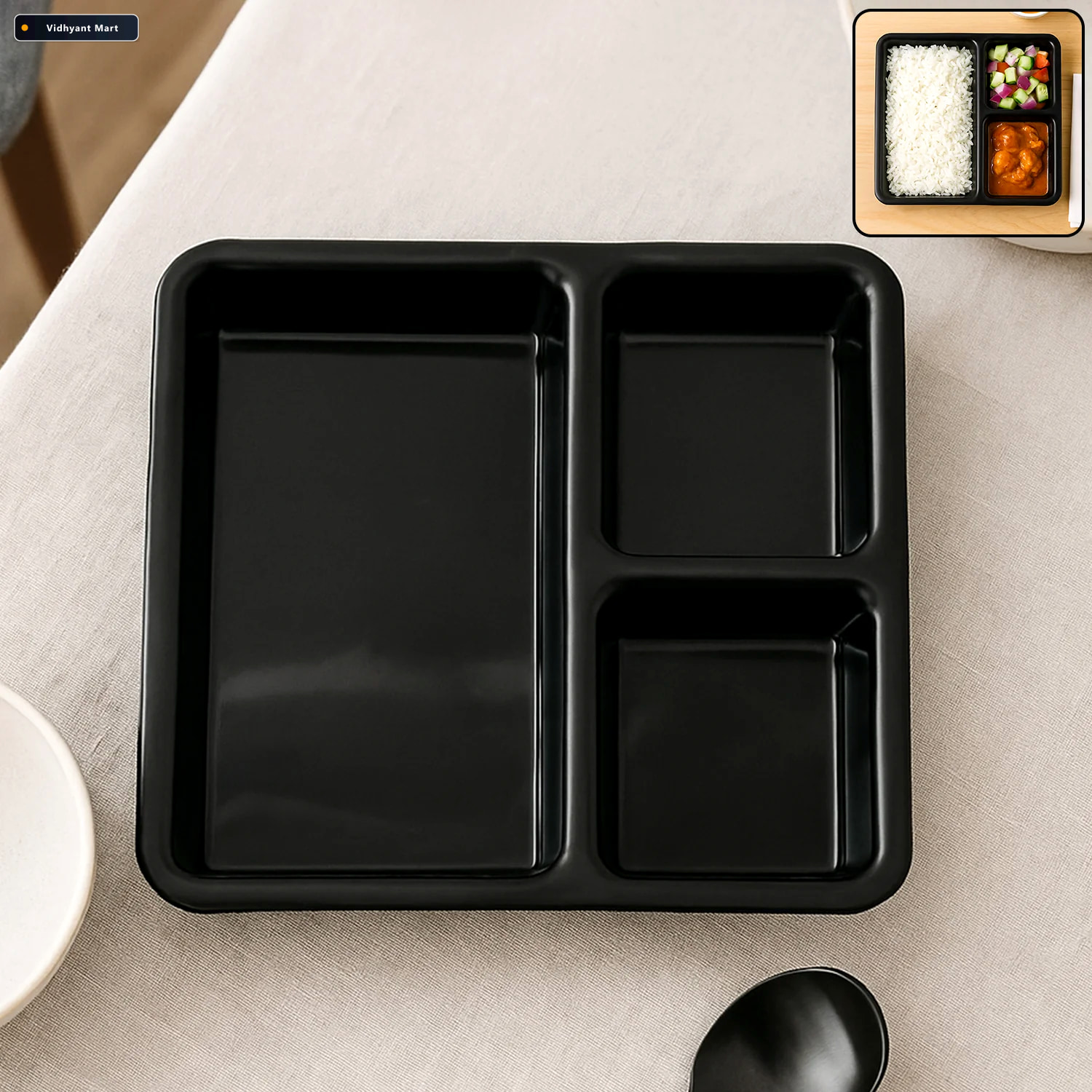 Vidhyant Mart 3 Compartment Meal Serving Tray Durable Easy Clean 1