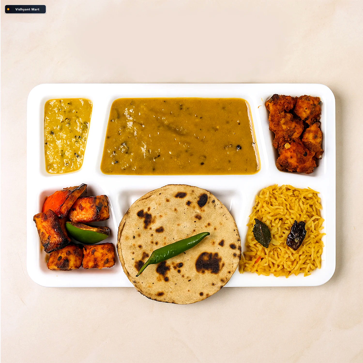 Vidhyant Mart 3 Compartment Meal Serving Tray Durable Easy Clean 2