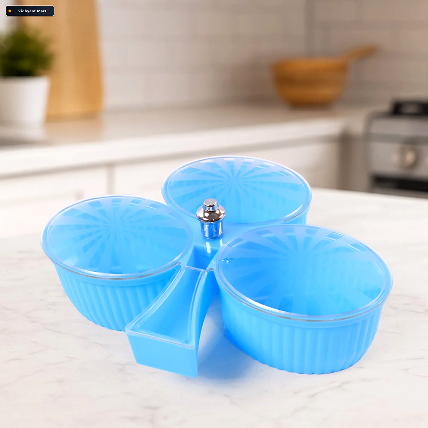 Vidhyant Mart 3 Compartment Revolving Dry Fruit Box Stylish Snac 1
