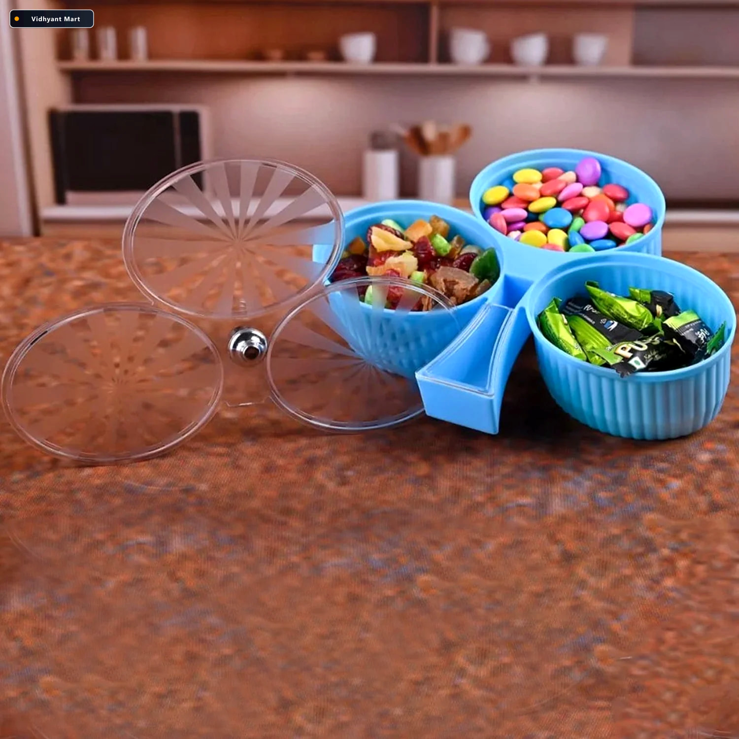 Vidhyant Mart 3 Compartment Revolving Dry Fruit Box Stylish Snac 3
