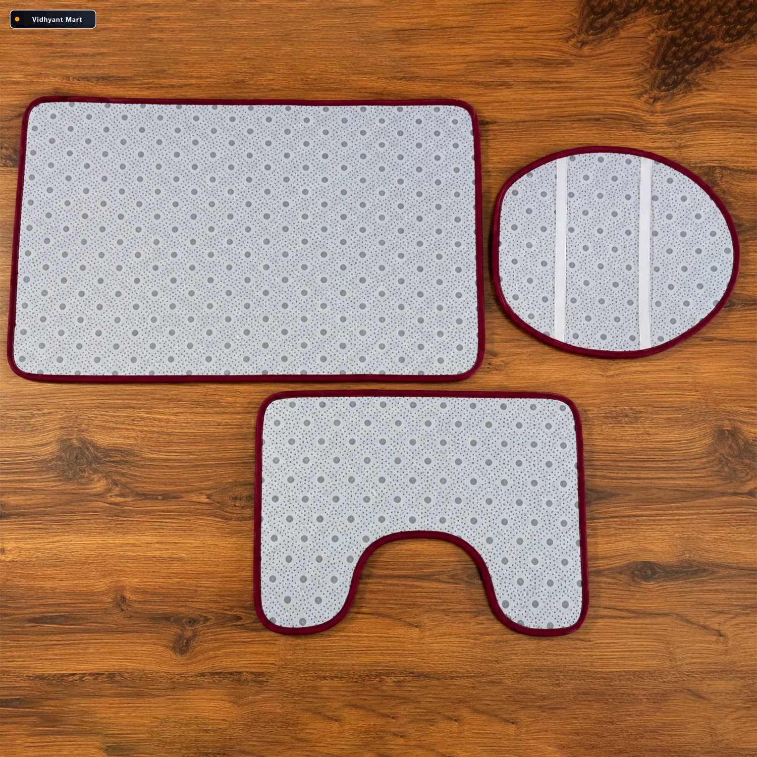 Vidhyant Mart 3 In 1 Anti Slip Bathroom Mat Set With Contour Mat 3