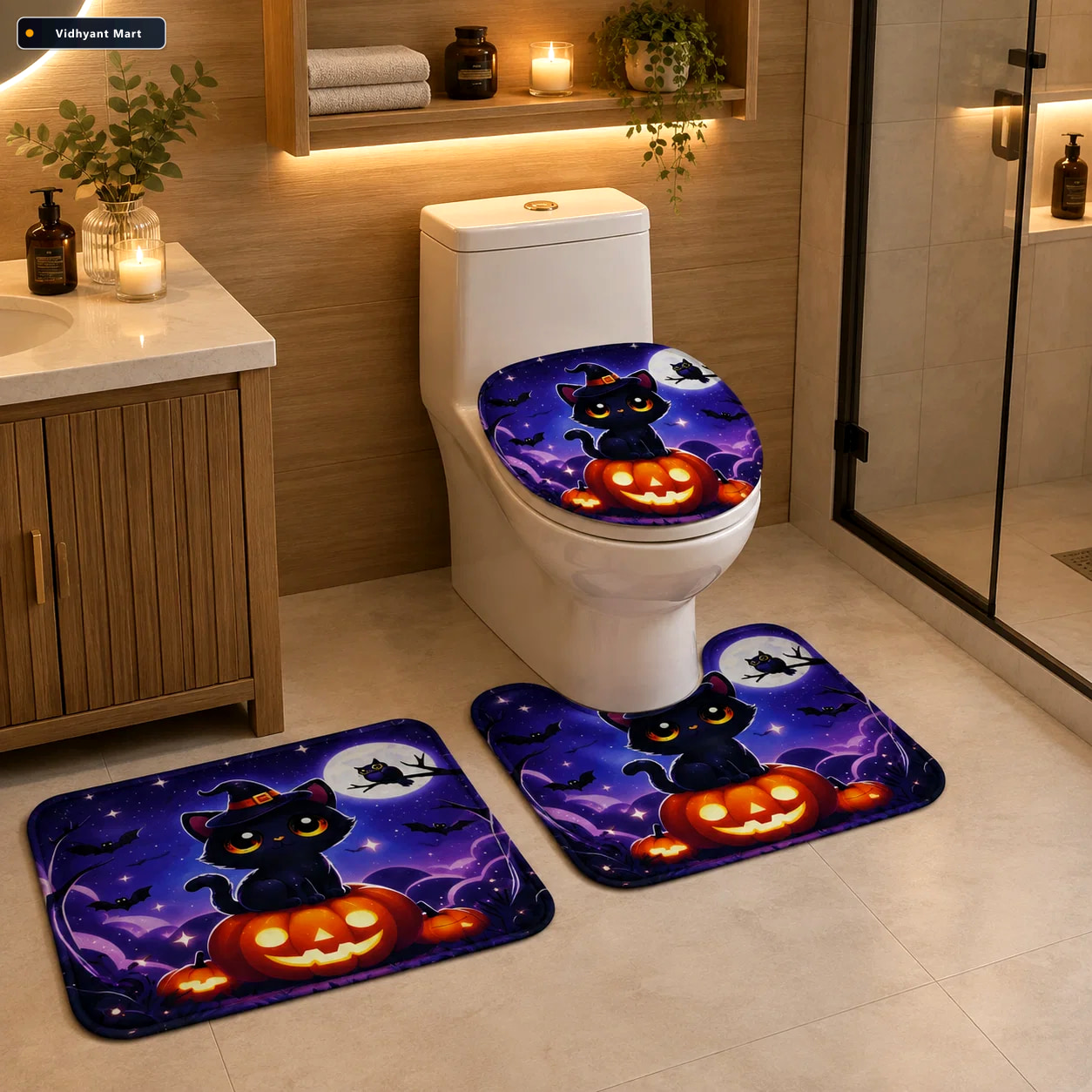 Vidhyant Mart 3 In 1 Bathroom Mat Set Absorbent Anti Slip For Sa 1