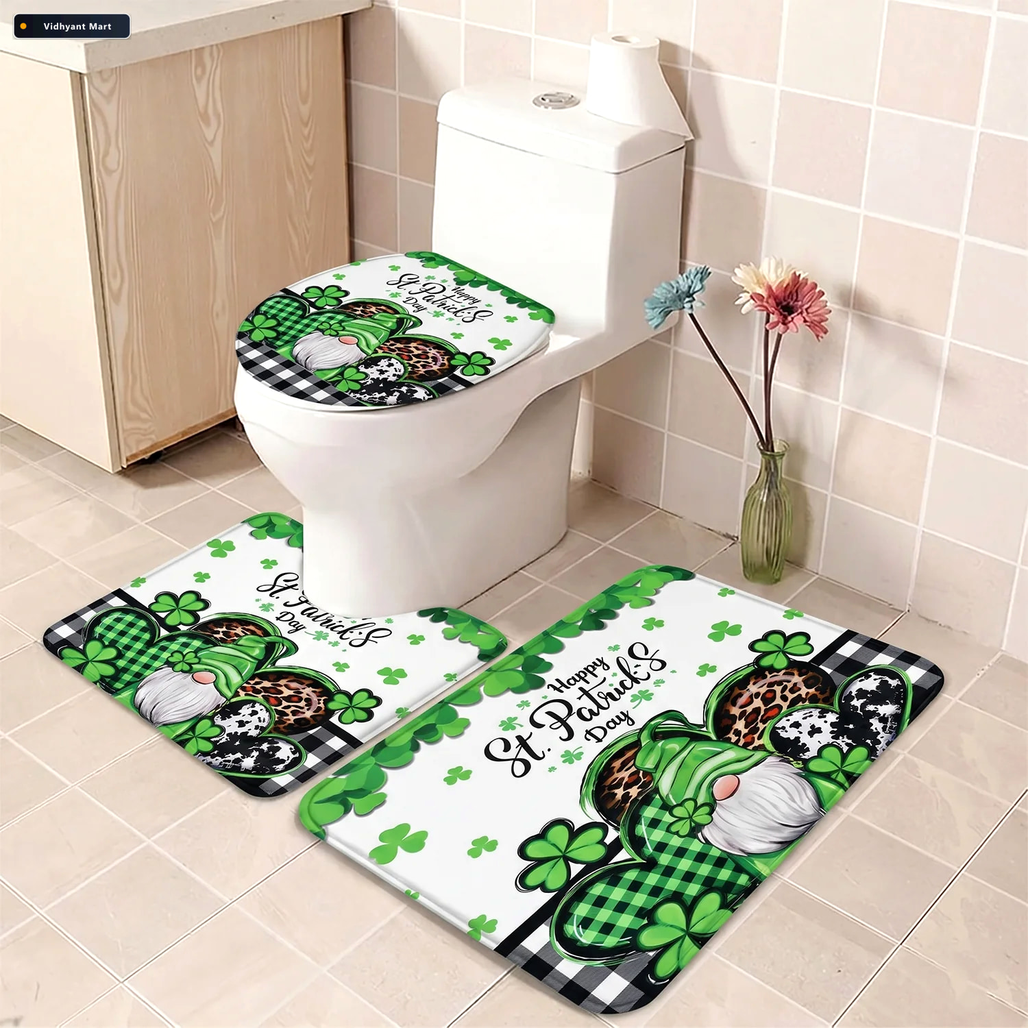 Vidhyant Mart 3 In 1 Bathroom Mat Set Complete Floor Coverage No 2