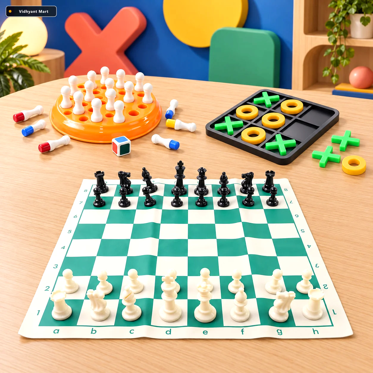 Vidhyant Mart 3 In 1 Classic Board Game Combo Chess Tic Tac Toe 2