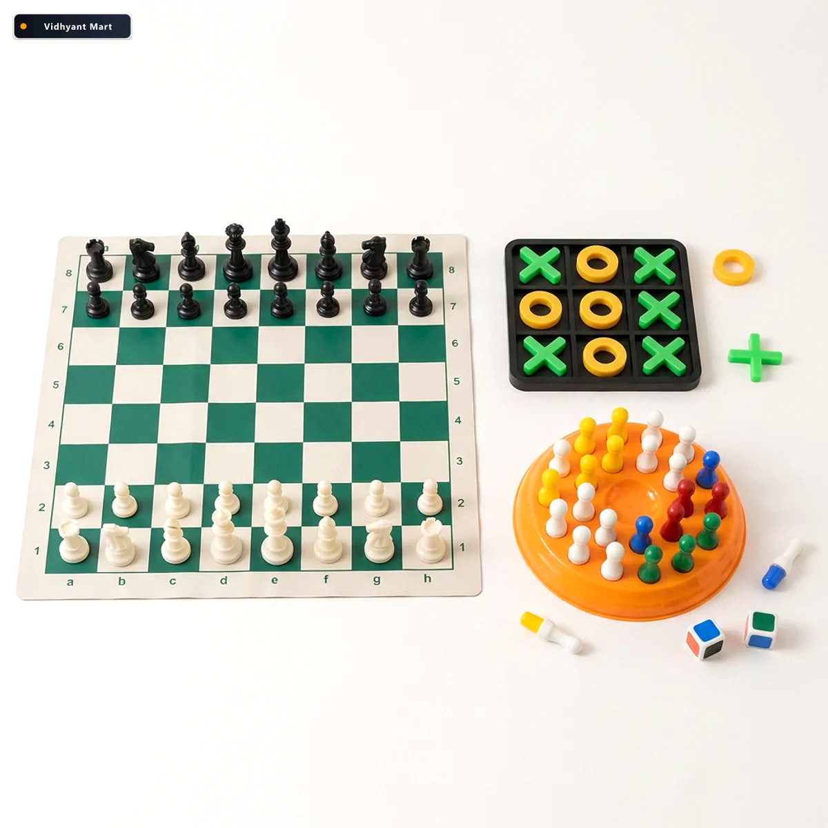 Vidhyant Mart 3 In 1 Classic Board Game Combo Chess Tic Tac Toe 4
