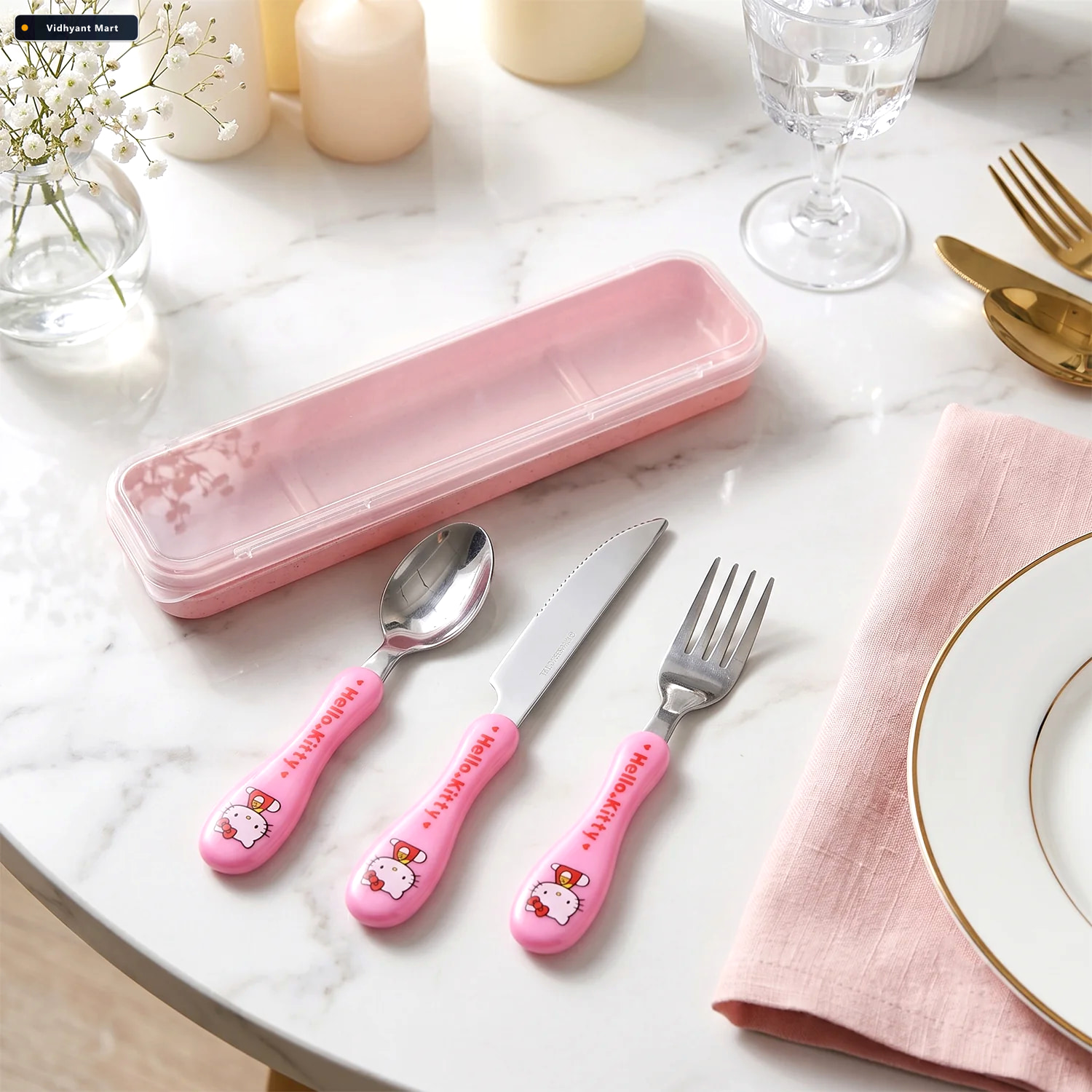 Vidhyant Mart 3 In 1 Kids Cutlery Set With Case Spoon Fork Knife 3