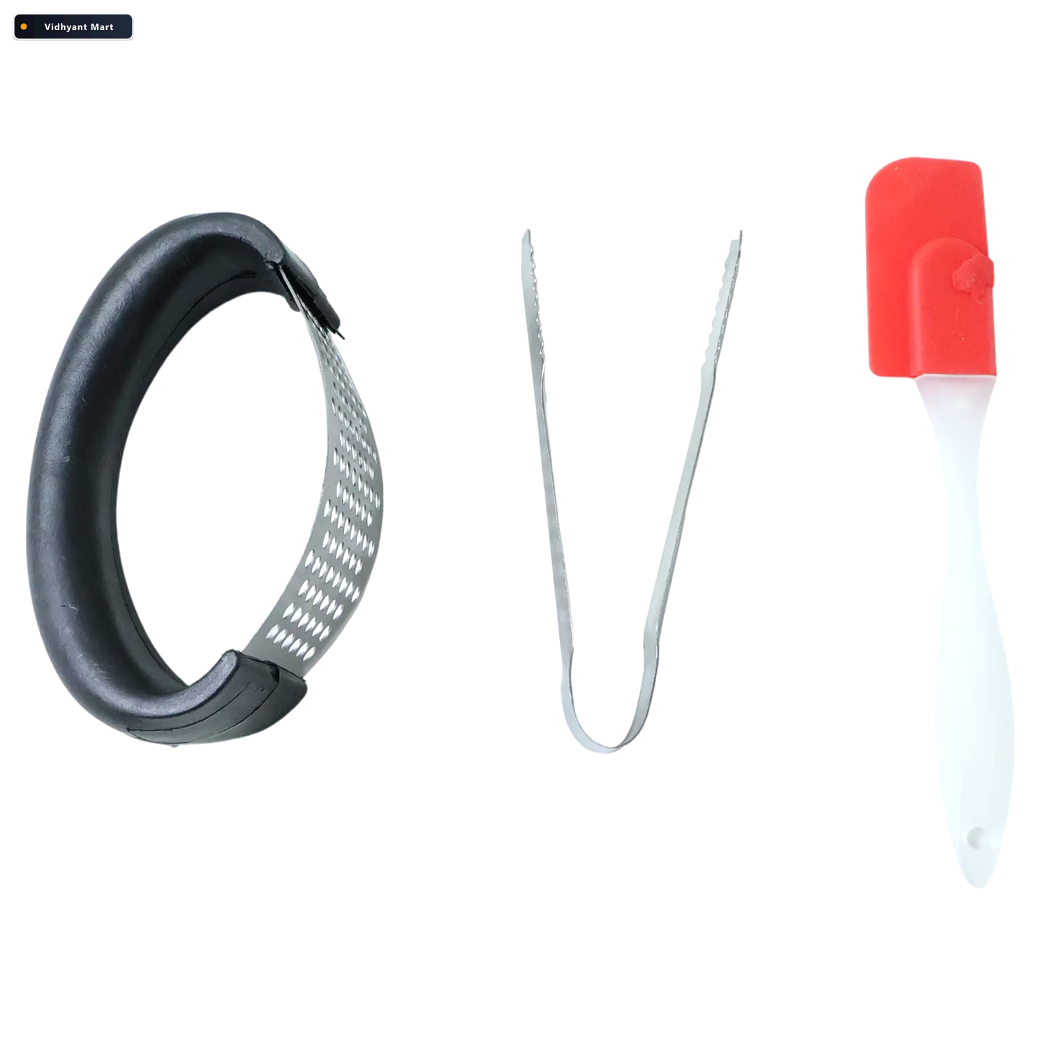 Vidhyant Mart 3 In 1 Kitchen Tool Set Garlic Crusher Tongs Silic 4