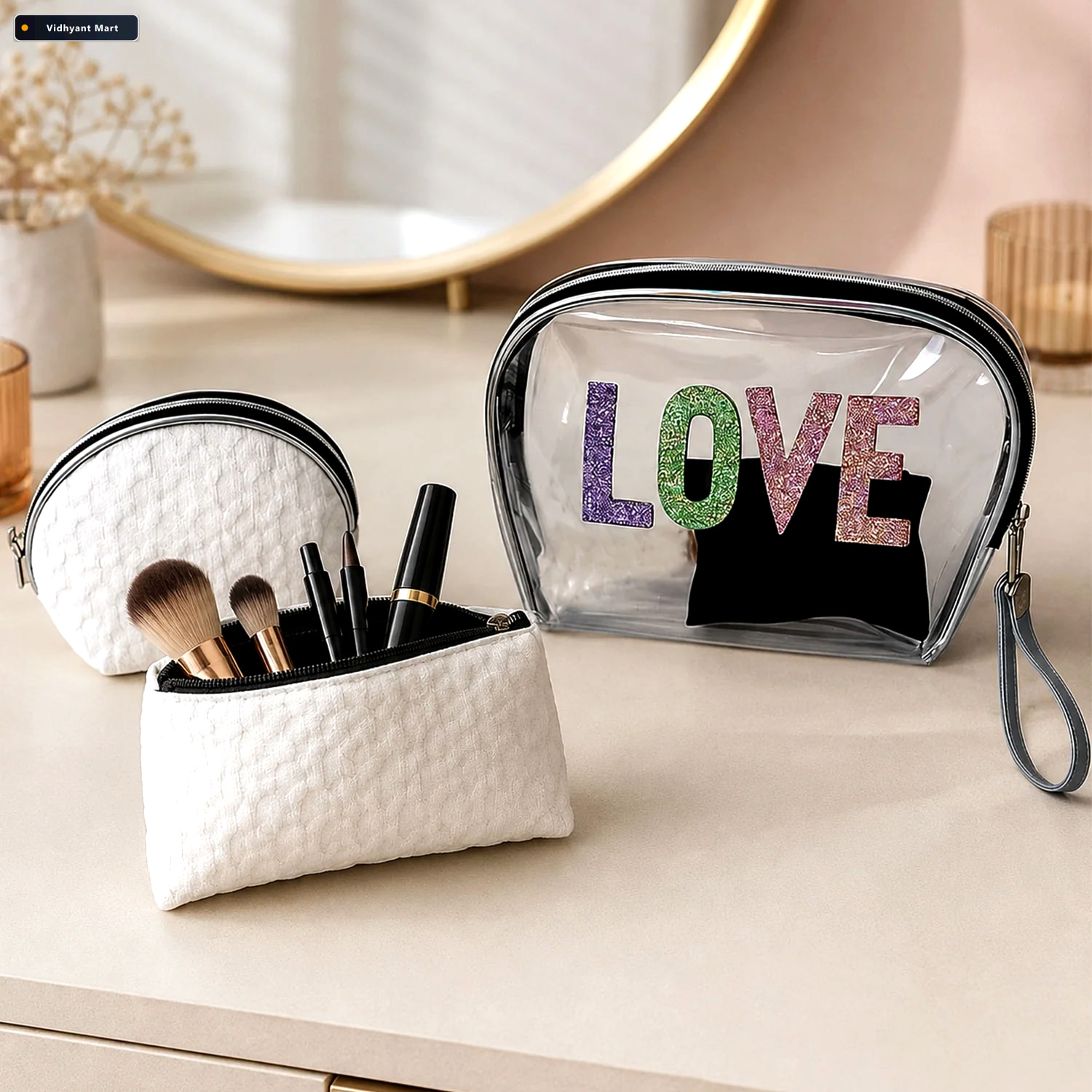 Vidhyant Mart 3 In 1 Makeup Bag Set Compact Stylish Travel Organ 1