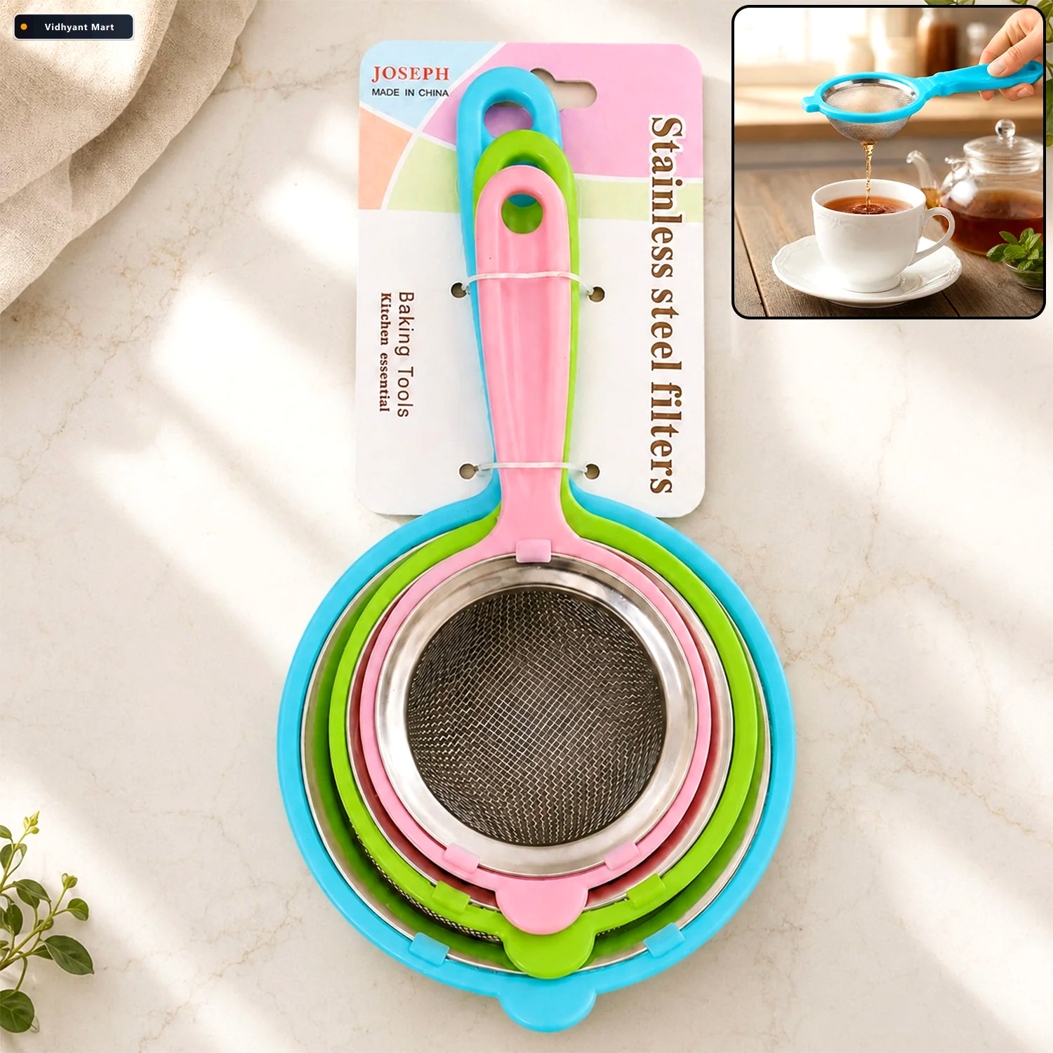 Vidhyant Mart 3 In 1 Mesh Strainer Set With Long Handles For Kit 1