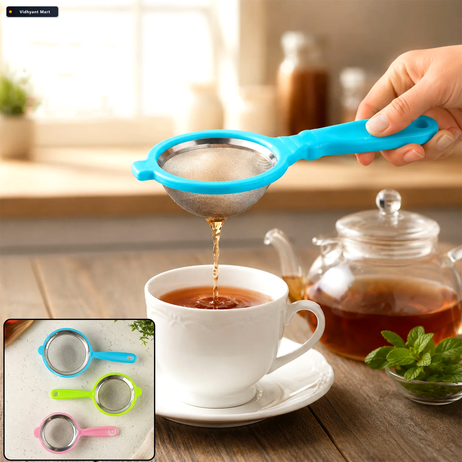 Vidhyant Mart 3 In 1 Mesh Tea Filter Strainer Set With Long Hand 1