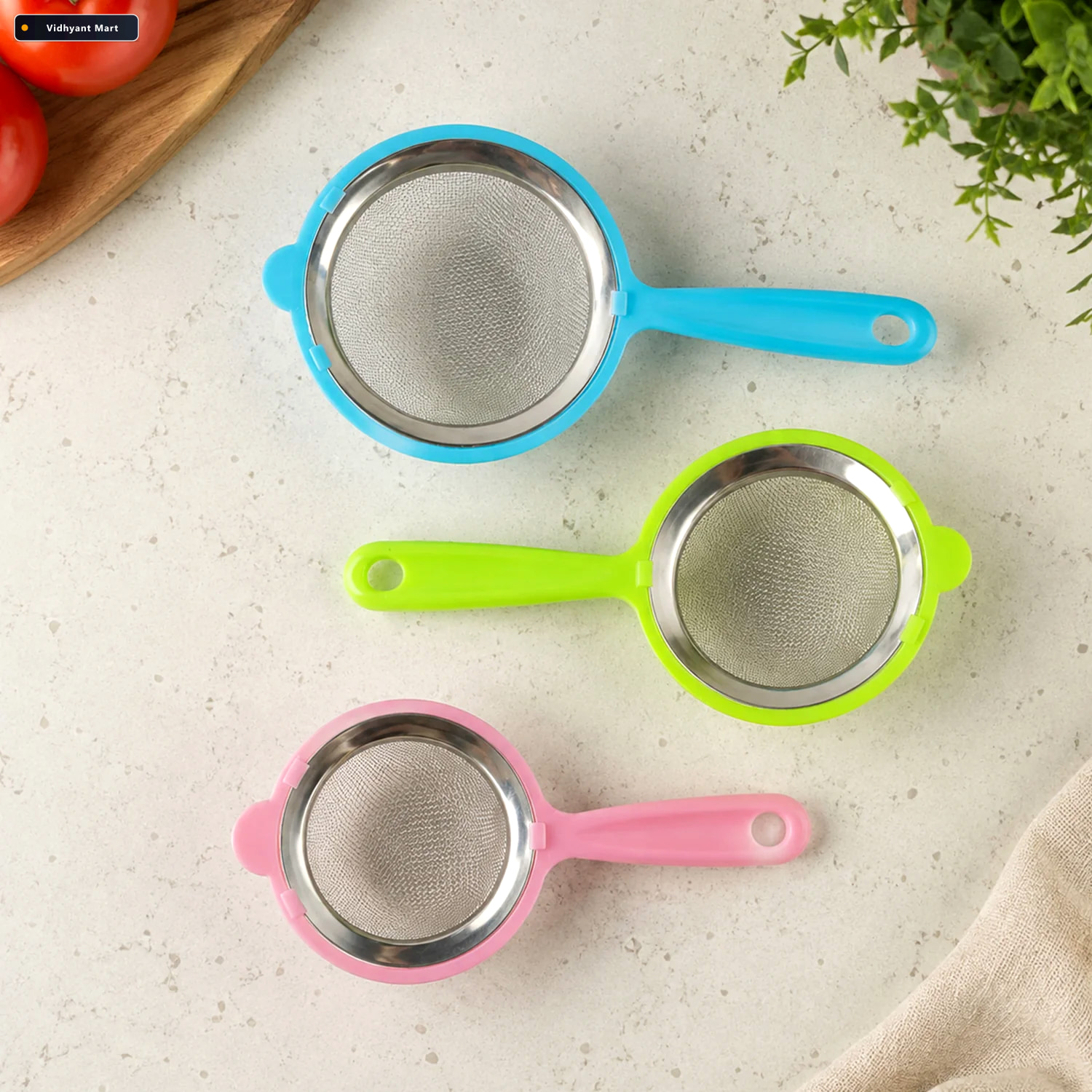 Vidhyant Mart 3 In 1 Mesh Tea Filter Strainer Set With Long Hand 3