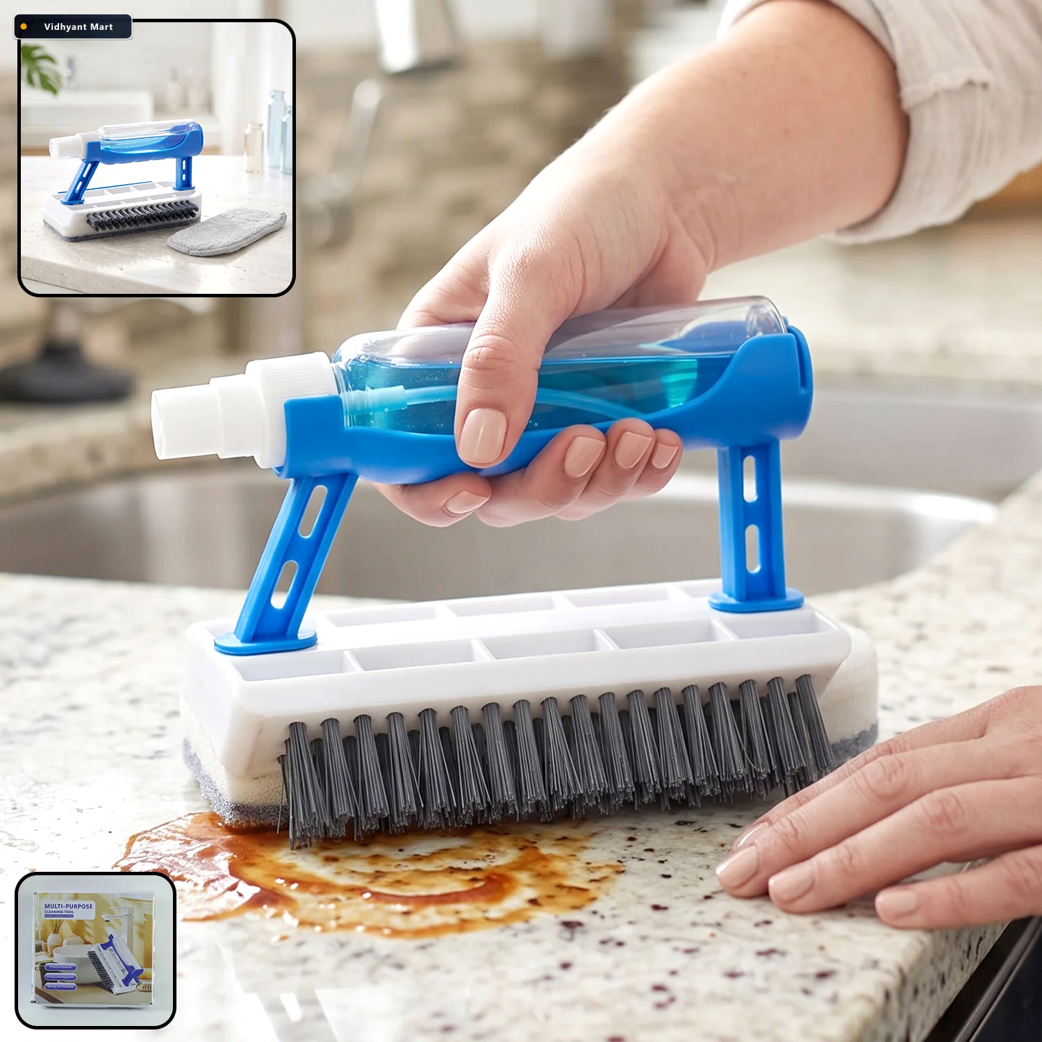Vidhyant Mart 3 In 1 Multi Purpose Cleaning Brush With Soap Disp 1