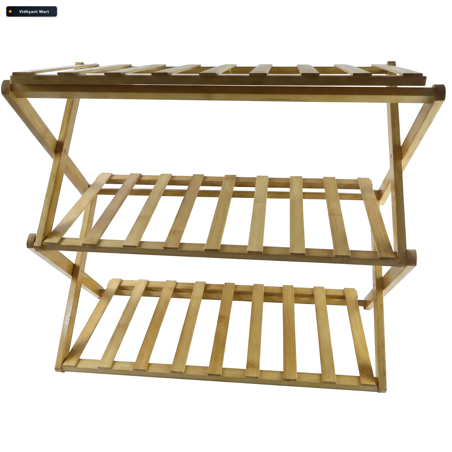 Vidhyant Mart 3 Layer Foldable Bamboo Shoe Rack Multi Purpose St 4