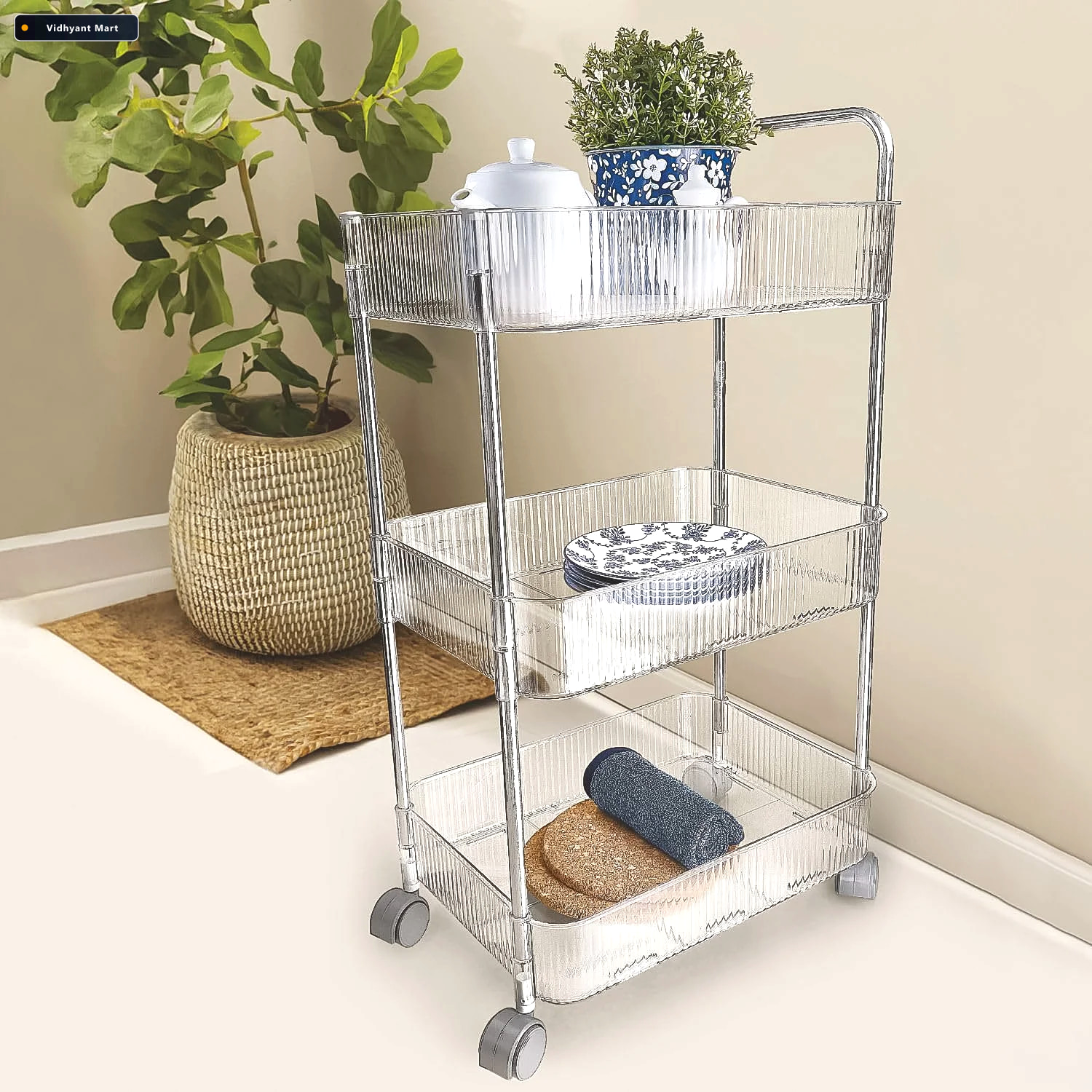 Vidhyant Mart 3 Layer Storage Trolley With Wheels Durable Versat 2