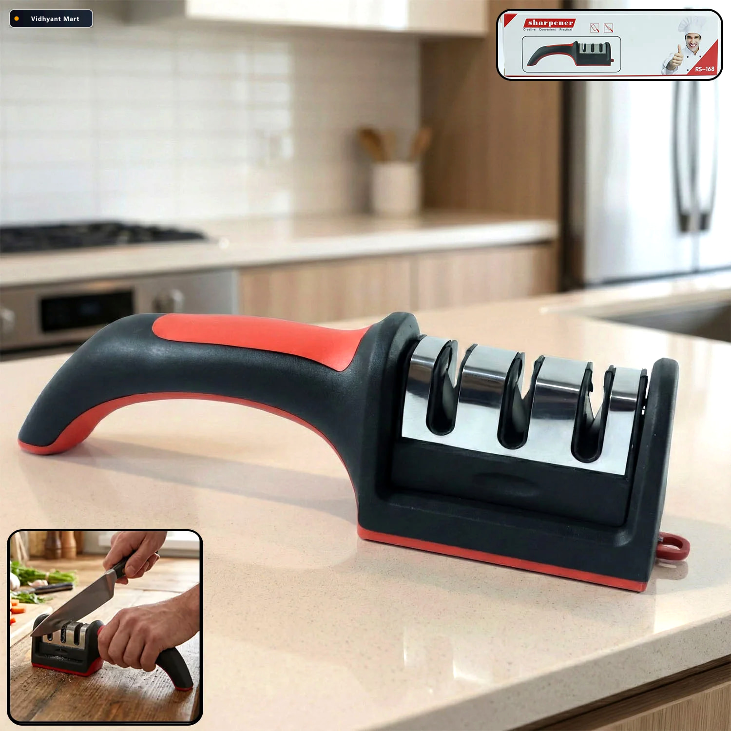 Vidhyant Mart 3 Stage Manual Knife Sharpener Ceramic Steel Blade 1