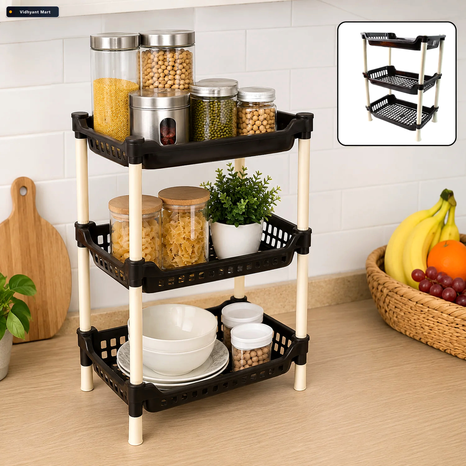Vidhyant Mart 3 Tier Plastic Storage Rack Durable Space Saving O 1