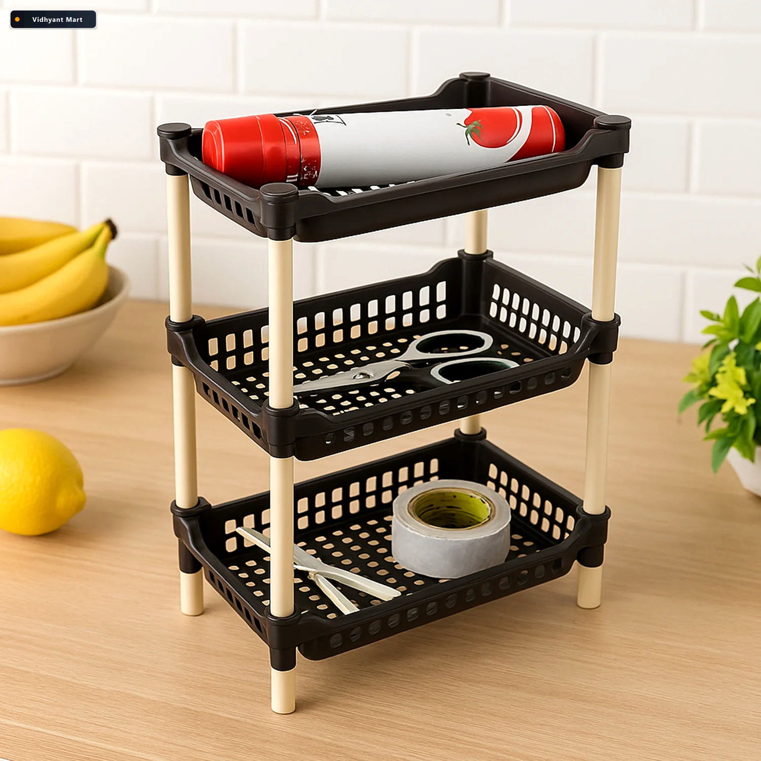 Vidhyant Mart 3 Tier Plastic Storage Rack Durable Space Saving O 2