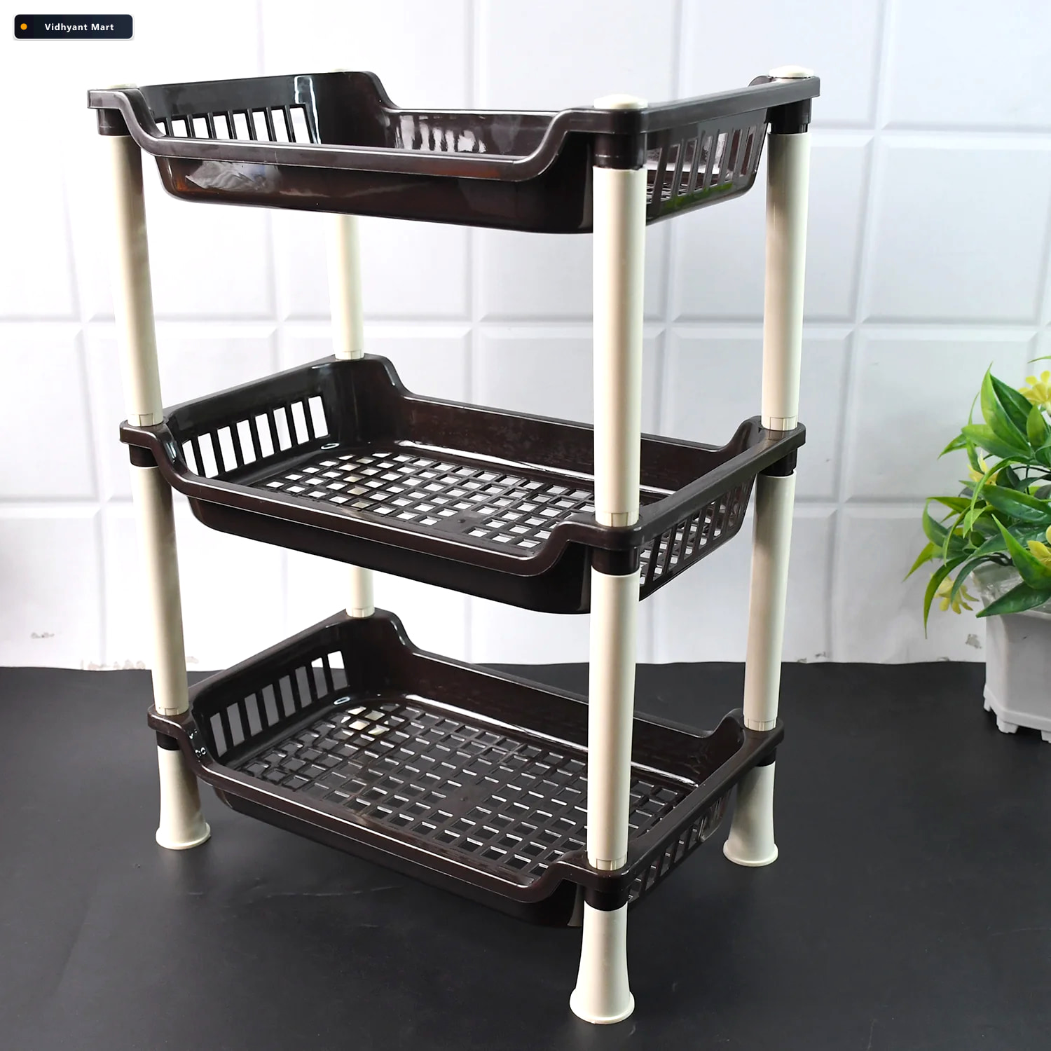 Vidhyant Mart 3 Tier Plastic Storage Rack Durable Space Saving O 3