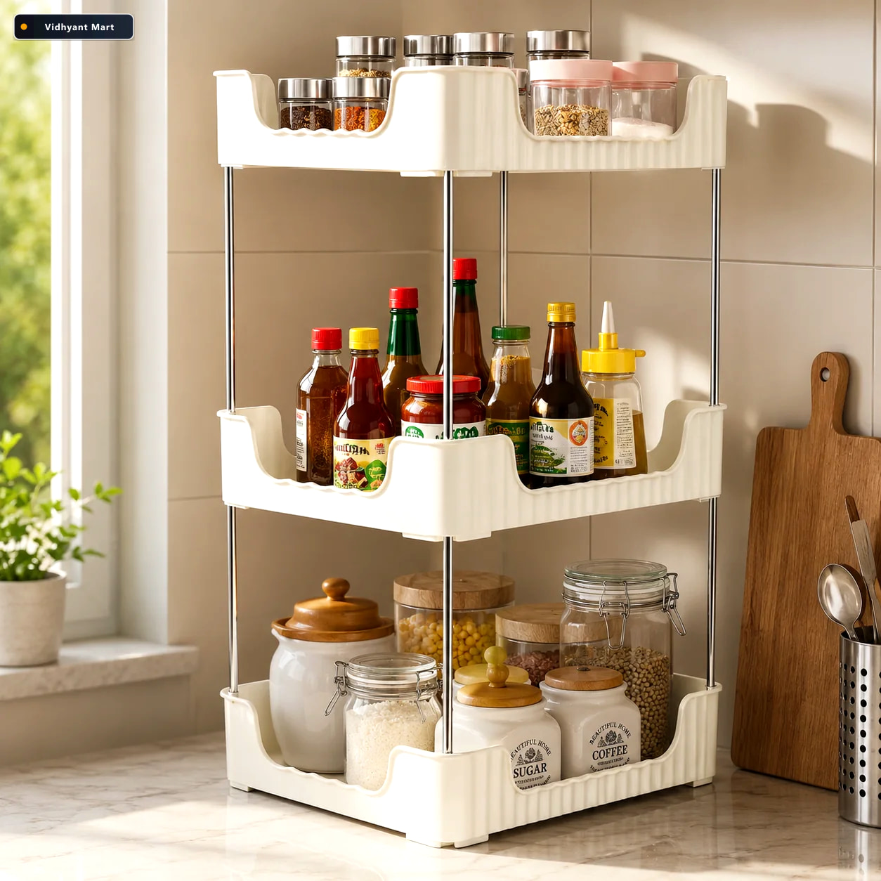 Vidhyant Mart 3 Tier Storage Organizer Rack Compact Versatile Sh 1