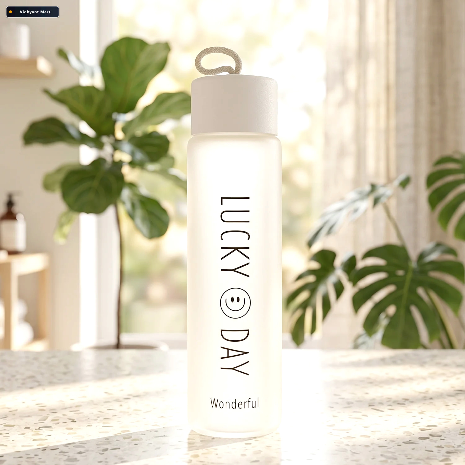 Vidhyant Mart 350 Ml Frosted Glass Water Bottle Lucky Day Print 4