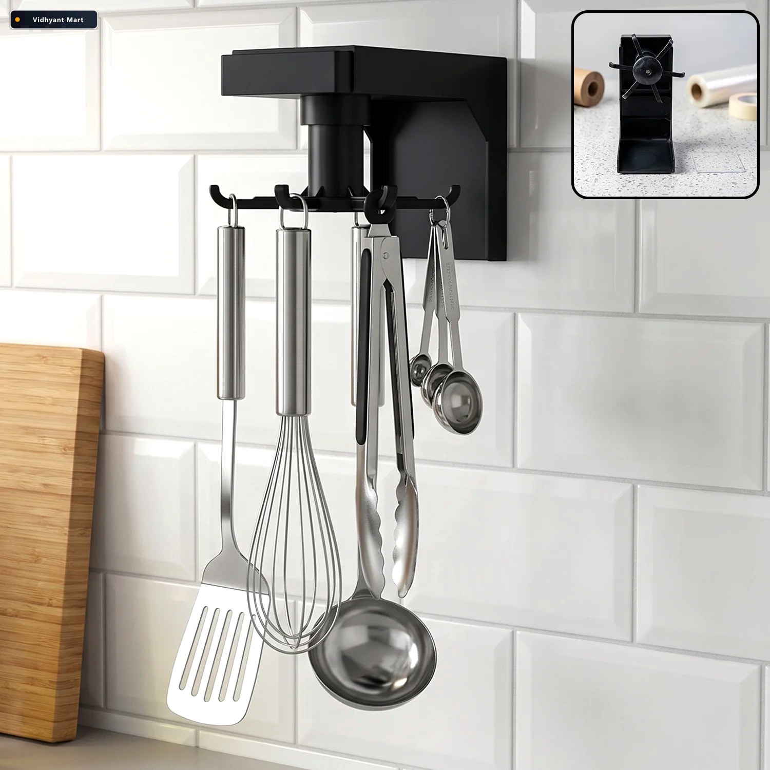 Vidhyant Mart 360 Degree Rotating Adhesive Hanging Hook Rack For 1