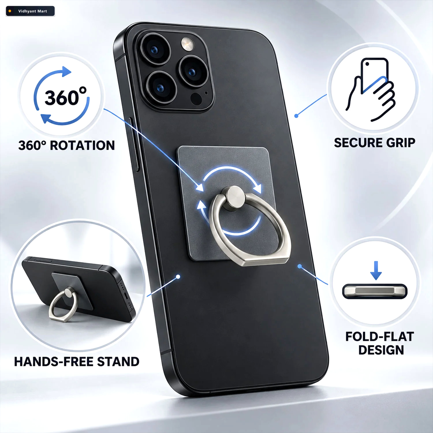 Vidhyant Mart 360 Degree Rotating Finger Ring Grip For Mobile Ph 1