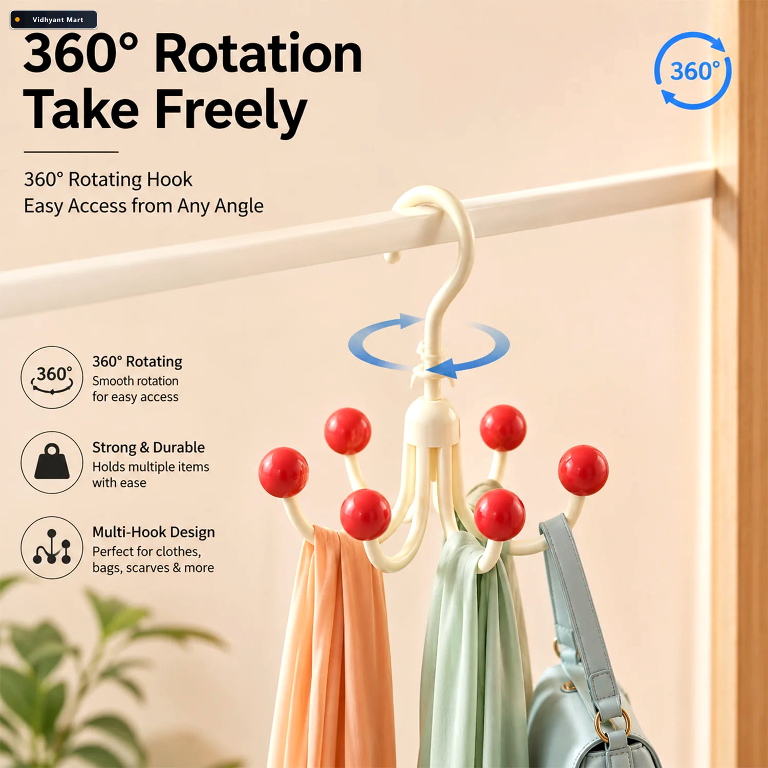 Vidhyant Mart 360 Degree Rotating Multi Arm Hanger Hook For Ward 2