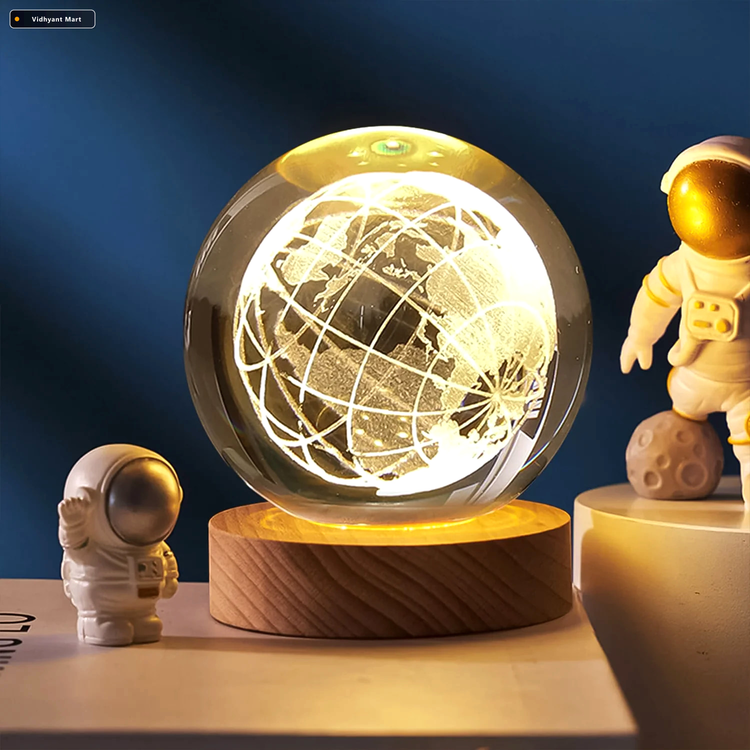 Vidhyant Mart 3d Crystal Ball Lamp World Globe Design Wooden Bas 2