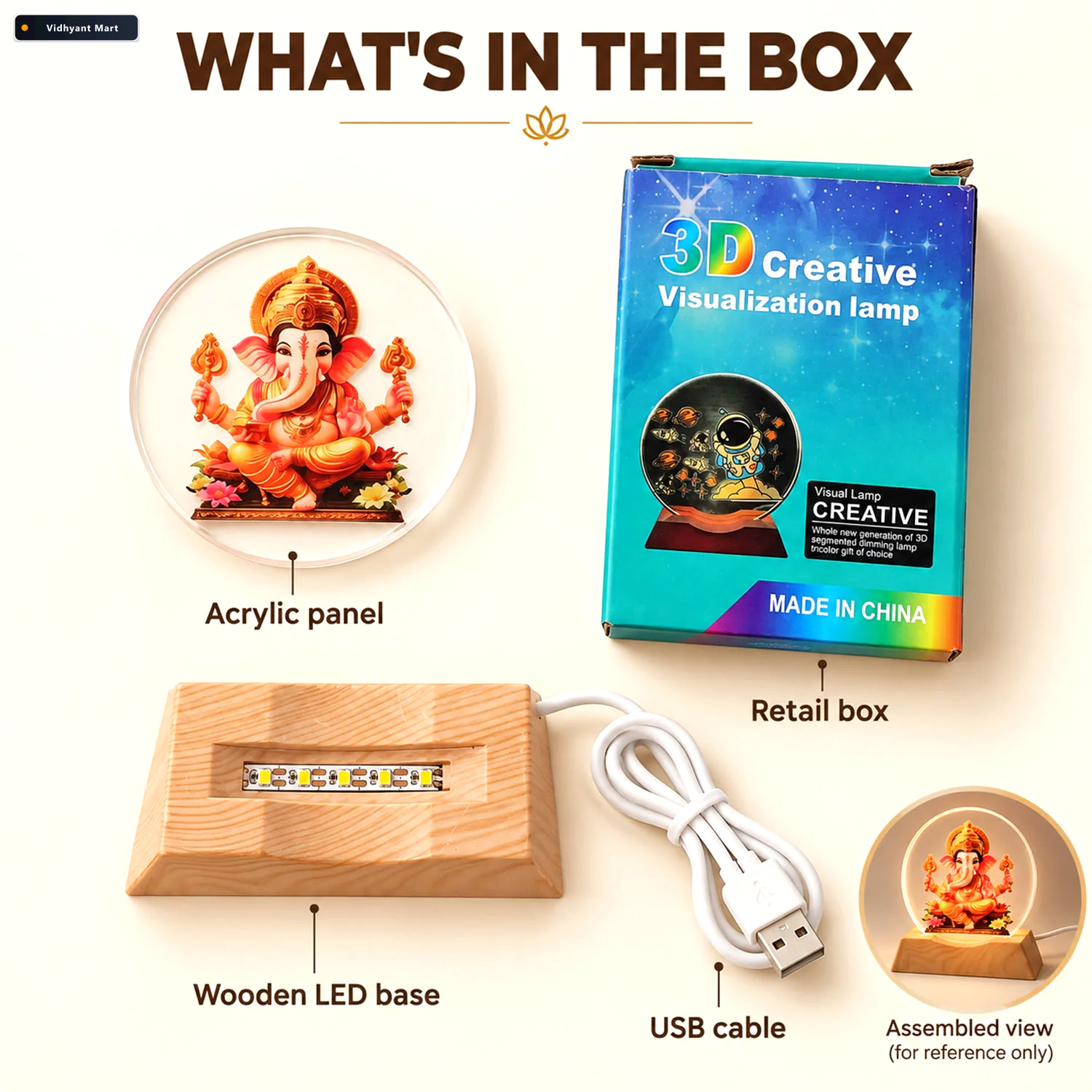 Vidhyant Mart 3d Ganesha Acrylic Led Lamp With Warm Golden Glow 3