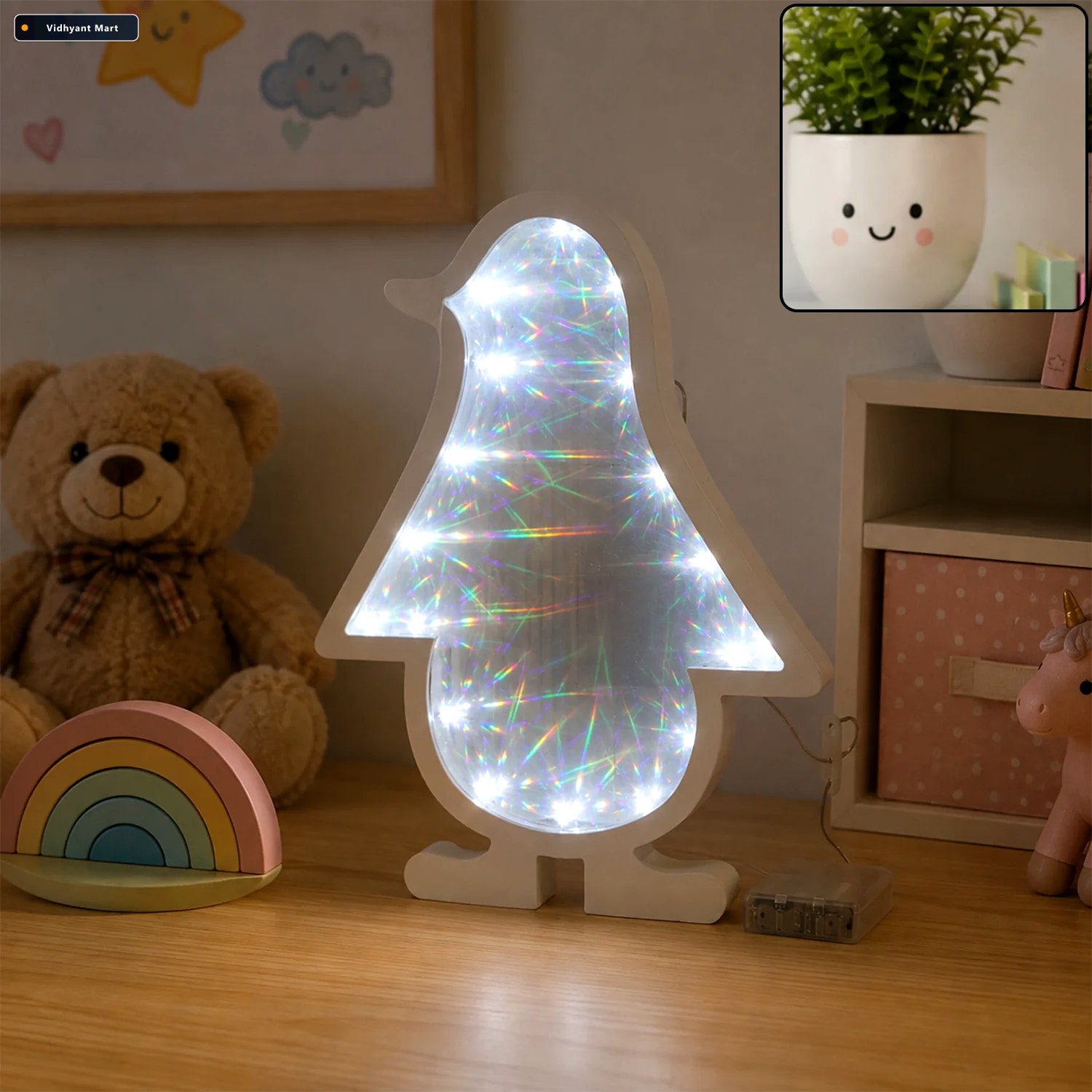 Vidhyant Mart 3d Led Penguin Decorative Infinity Mirror Light Fo 1