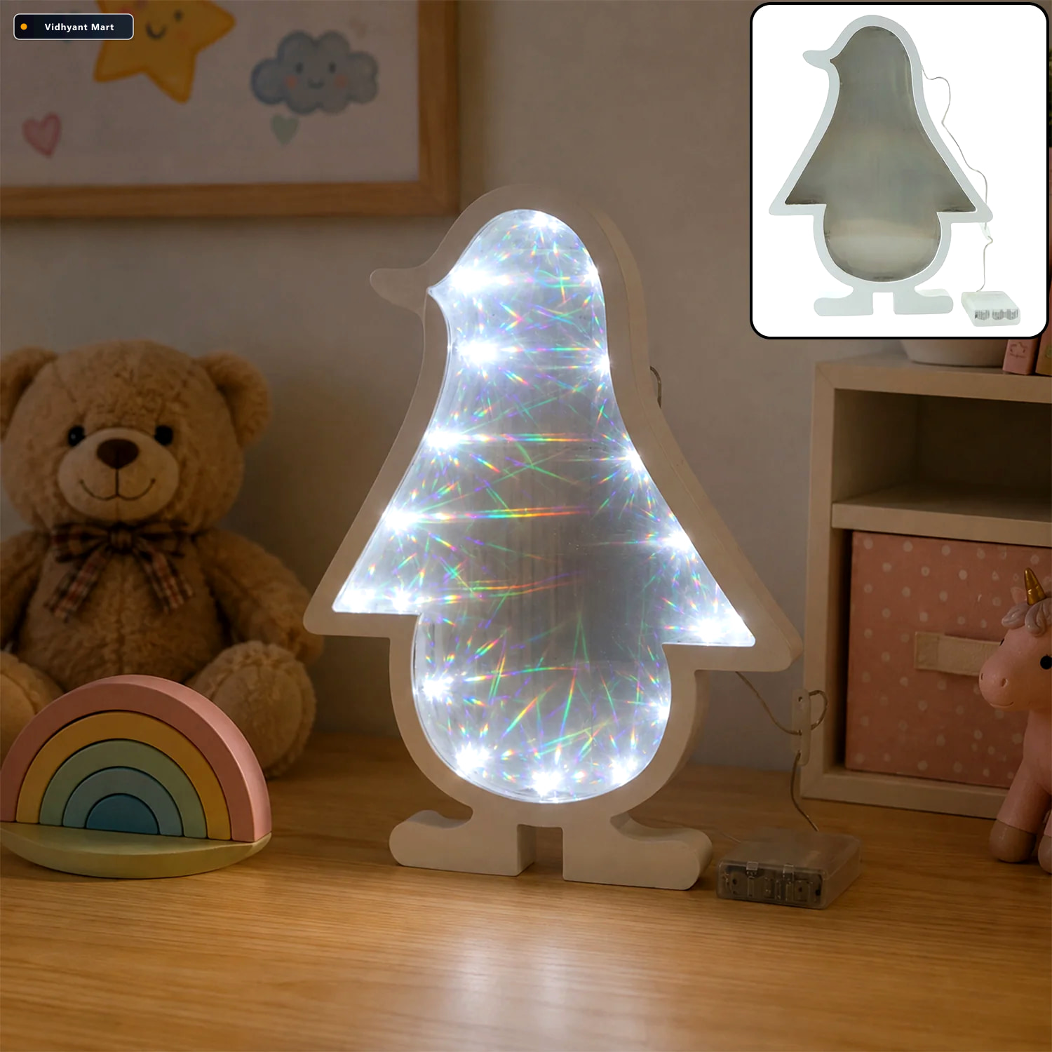 Vidhyant Mart 3d Led Penguin Decorative Infinity Mirror Light Fo 4