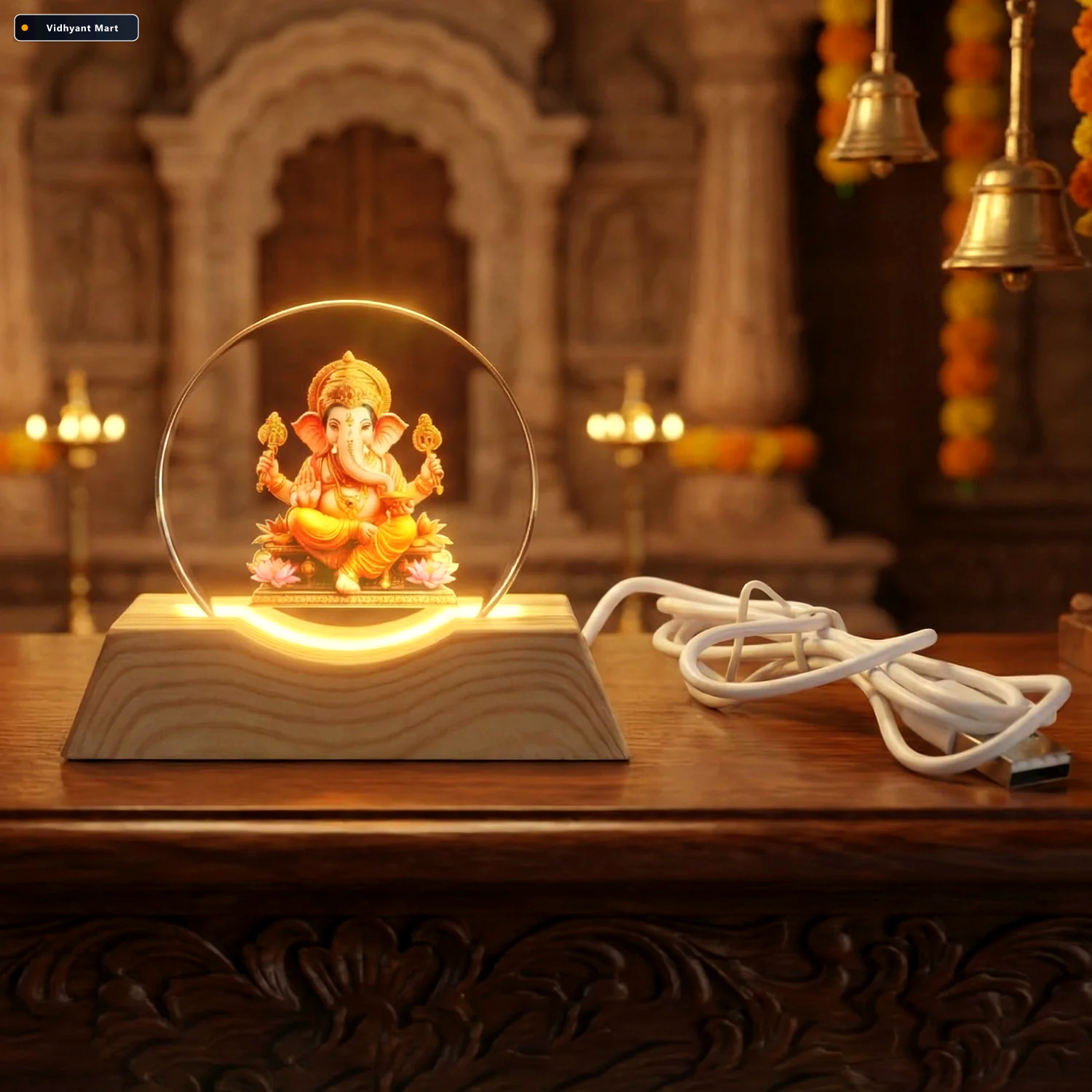 Vidhyant Mart 3d Lord Ganesha Acrylic Led Night Lamp Warm Golden 3