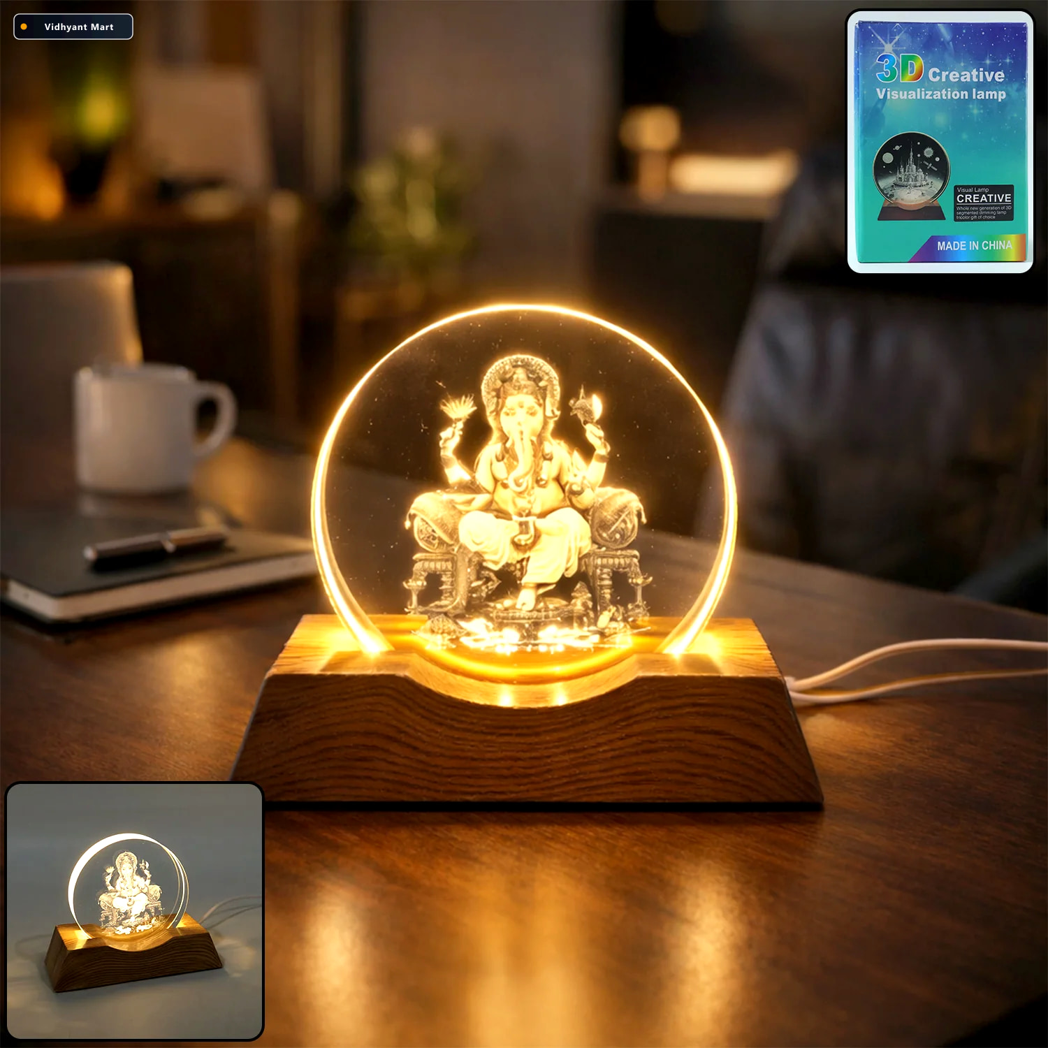 Vidhyant Mart 3d Lord Ganesha Led Night Lamp Warm Spiritual Glow 1