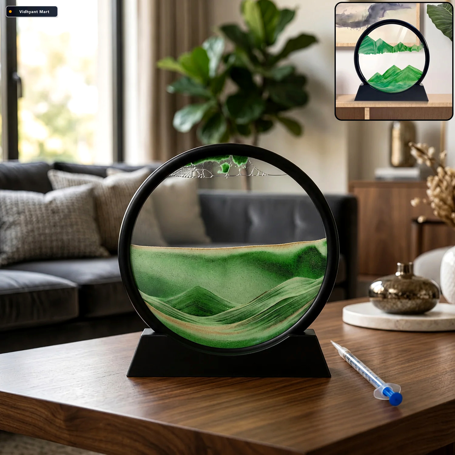 Vidhyant Mart 3d Moving Sand Art Round Frame With Stand For Home 1